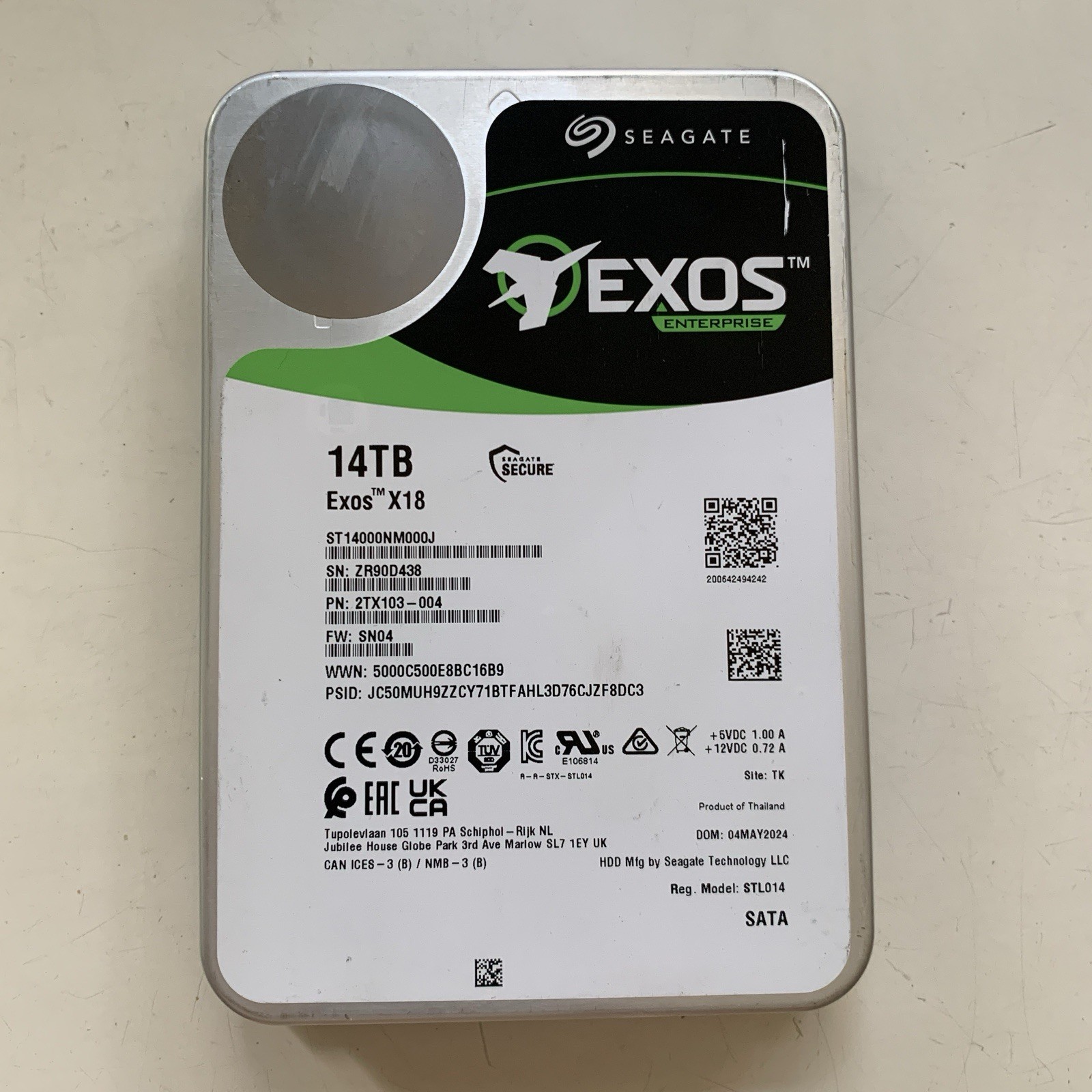 Seagate 14TB Exos X18 7200RPM SATA 6Gb/s Enterprise HDD ST14000NM000J. 9k hours
