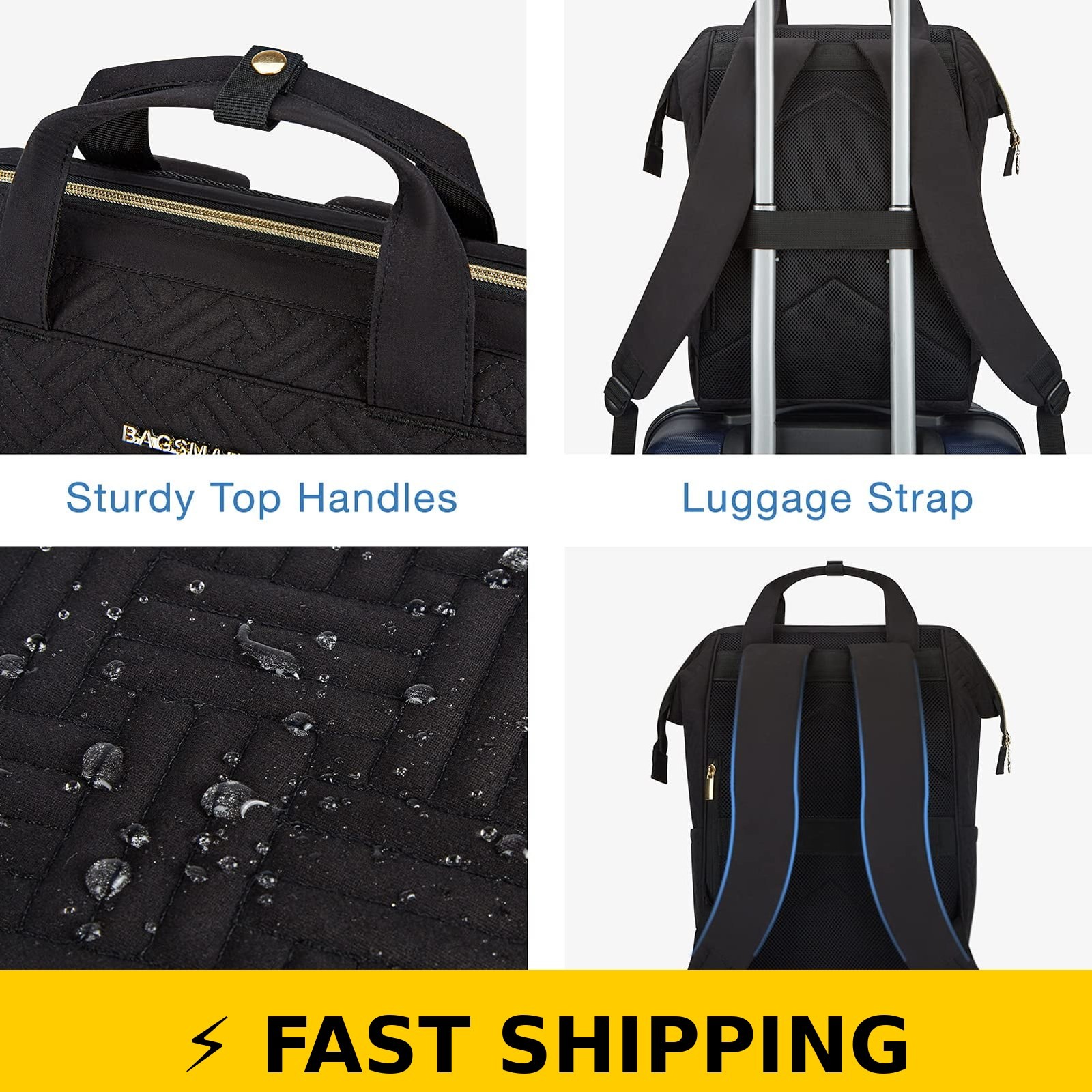 Bagsmart 17″ Laptop Backpack – Quilted Black for Unisex Adults
