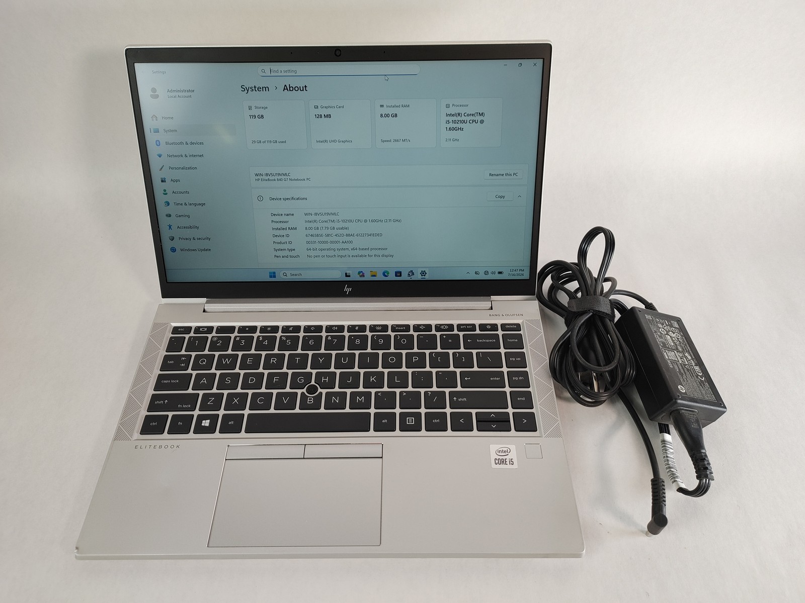 HP EliteBook 840 G7 Core i5-10210U 1.60 GHz 8 GB DDR4 128 GB M.2 Windows 11 Pro