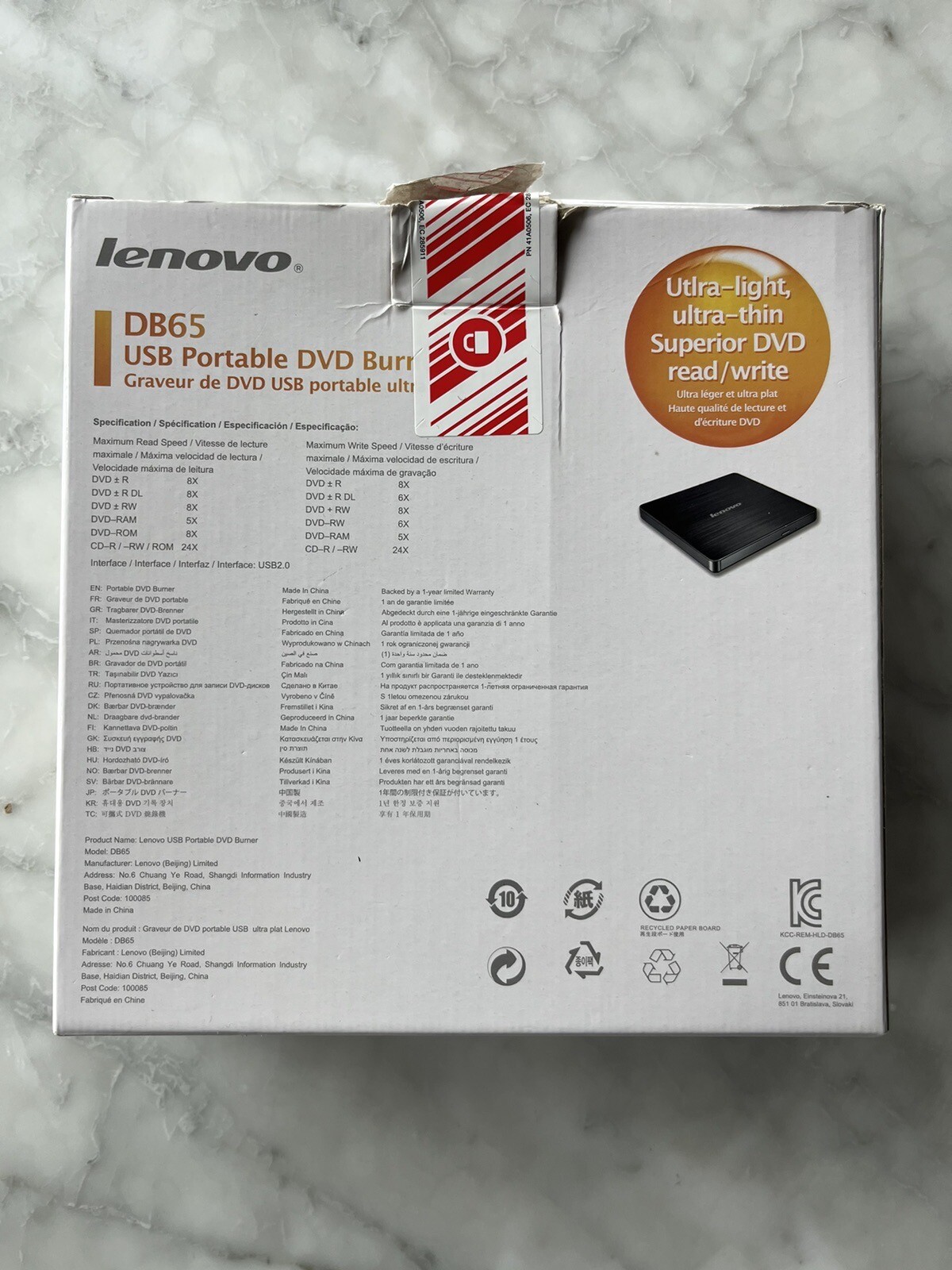 Lenovo USB Portable DVD Burner DB65 Ultra Light Thin Black