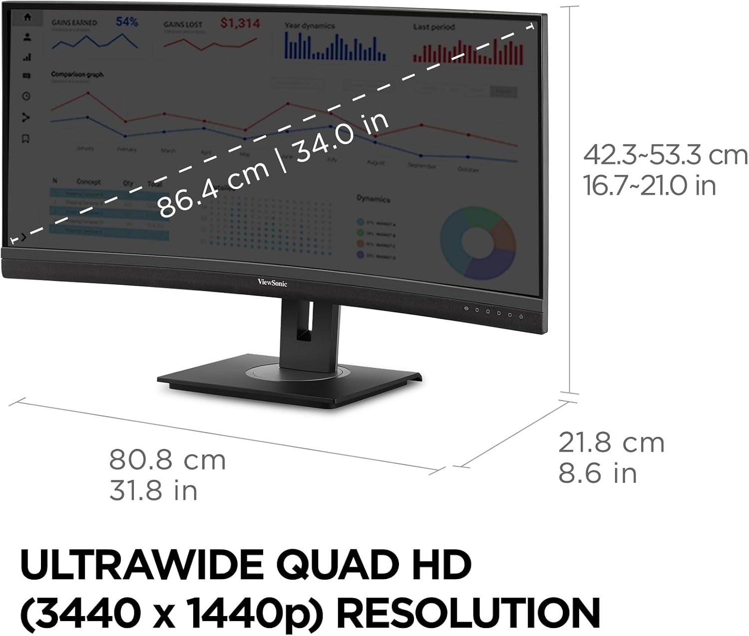 ViewSonic VG3456C-S 34″ 21:9 1440p Curved Monitor, Black – Certified Refurbished