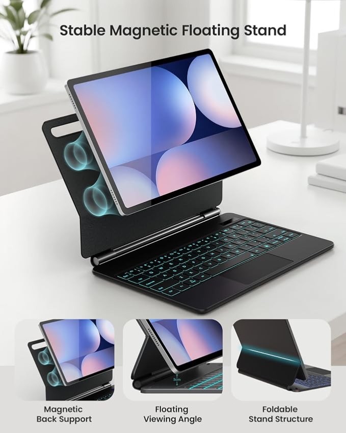 Samsung Galaxy Tab 12.4” Magic Keyboard Case, 11-Color Backlight With Trackpad