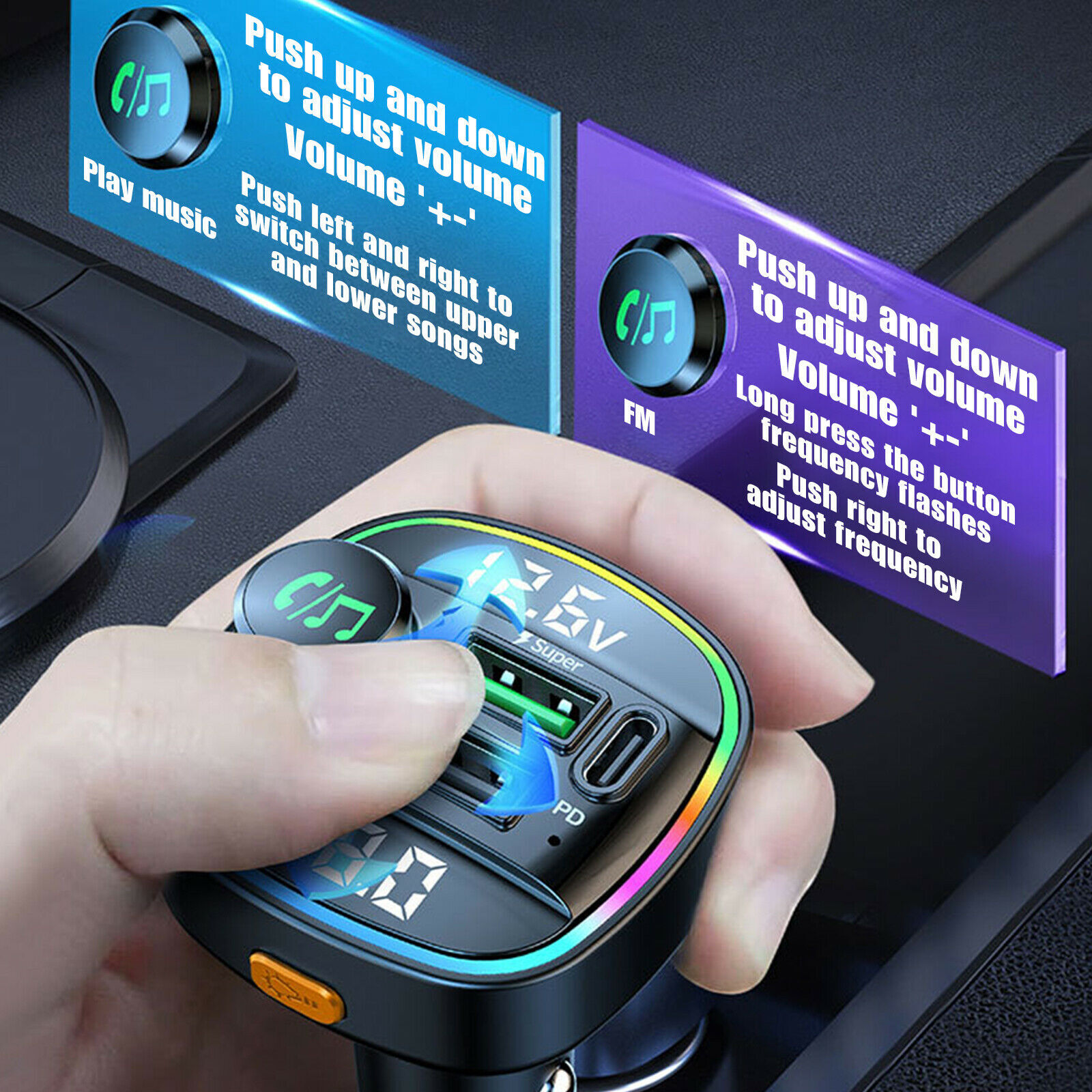 Wireless Bluetooth 5.0 Car FM Transmitter MP3 Radio Adapter Kit Dual USB Charger