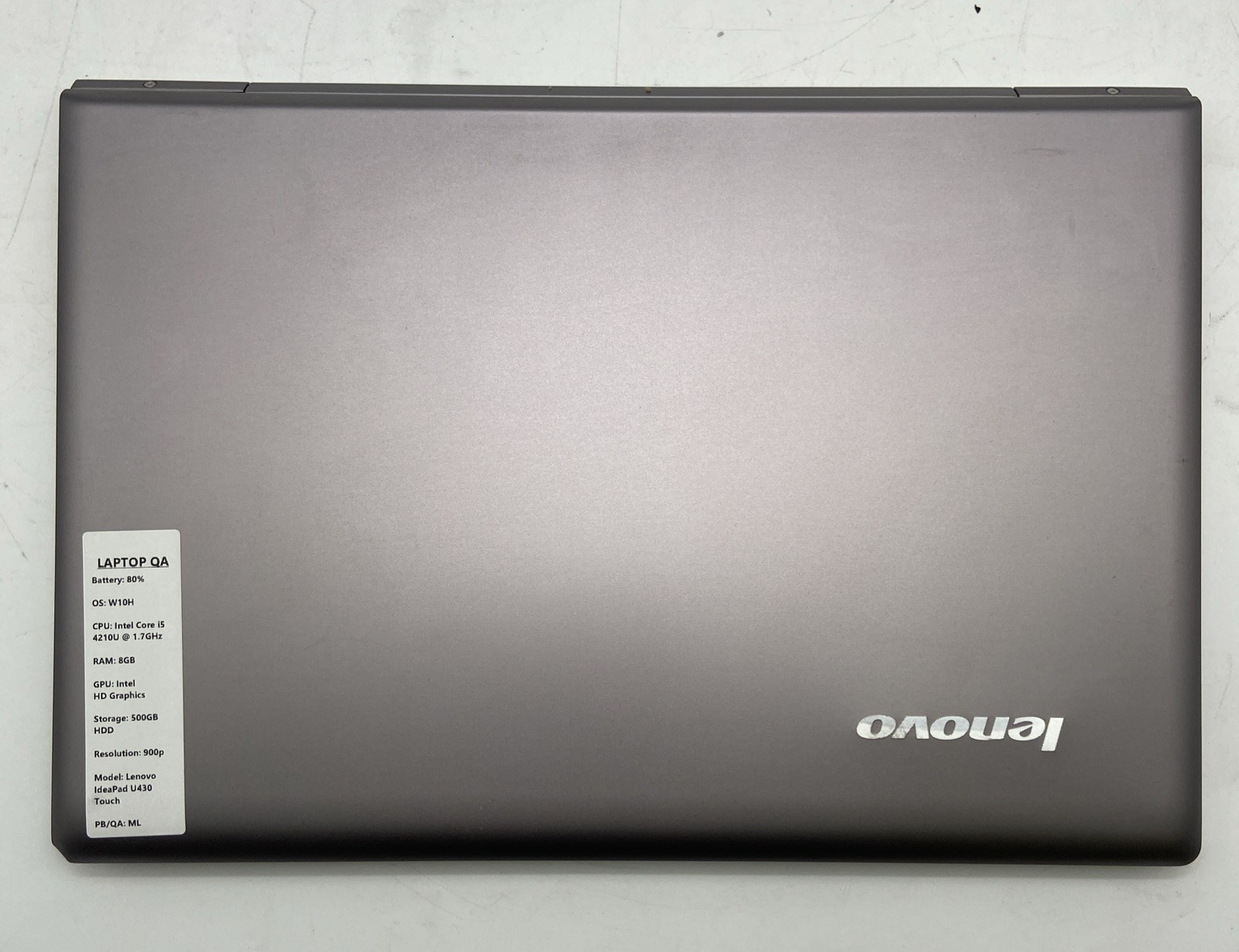 Lenovo IdeaPad U430 Touchscreen Intel i5-4210U @ 1.7GHz 8GB RAM 500GB W10H