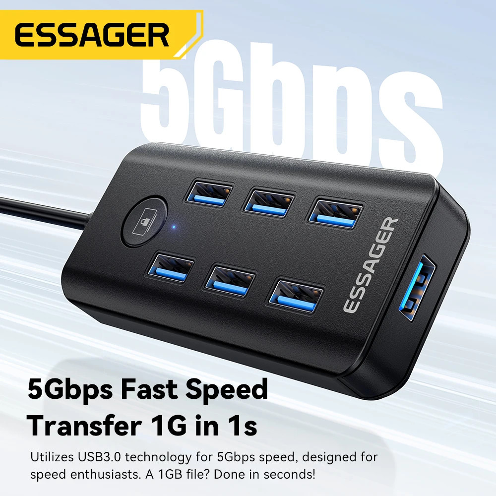 7 in 1 USB 3.0 Hub Extender 5Gbps High Speed USB Splitter Adapter for PC Laptop