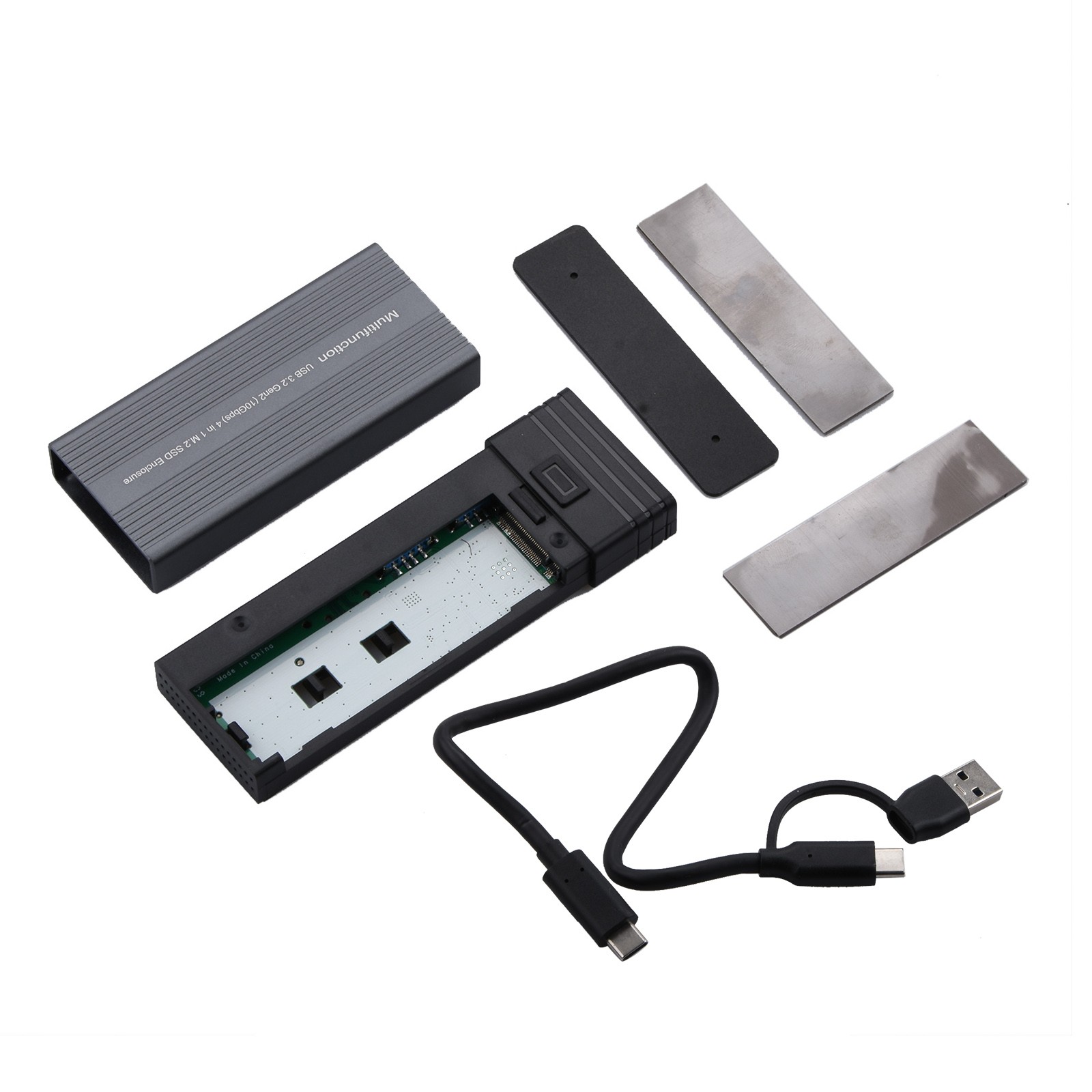 Black Mobile SSD Enclosure Adapter Case 2 In 1 Design M.2 NVMe SSD&USB Hub