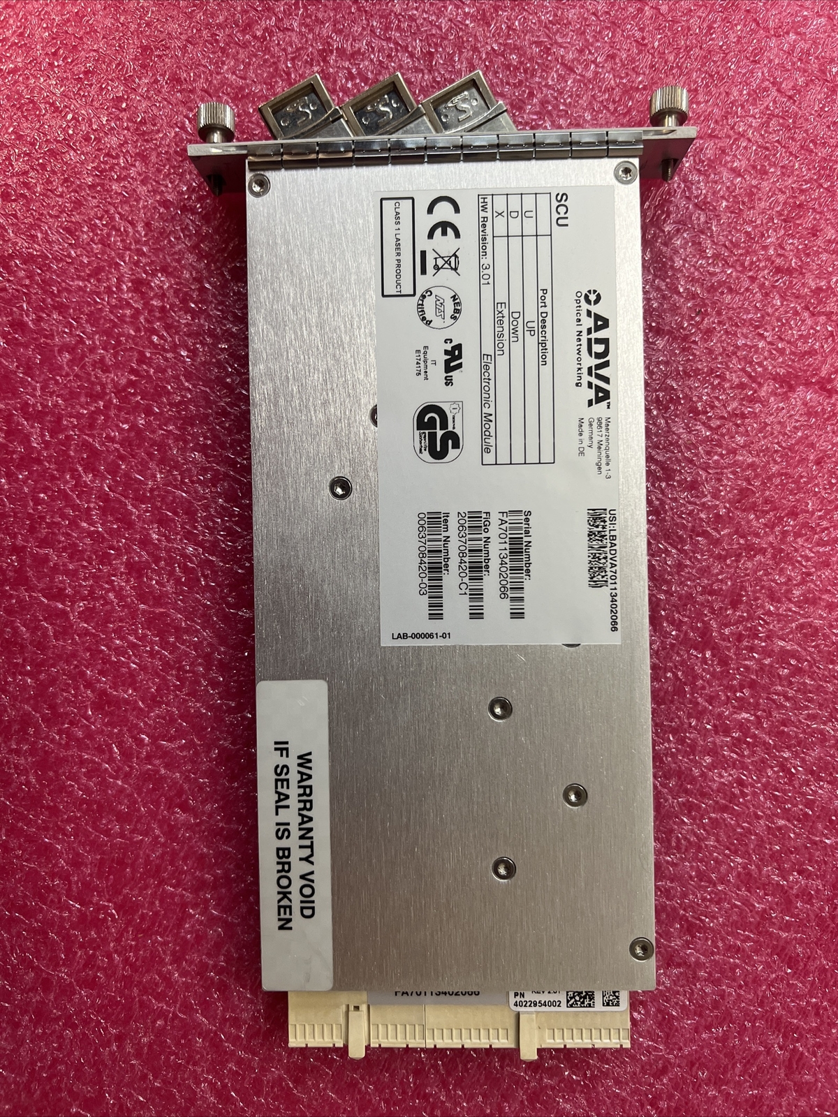 ADVA OPTICAL SCU SHELF CONTROL UNIT FOR FSP 3000R7 2063708420-C1