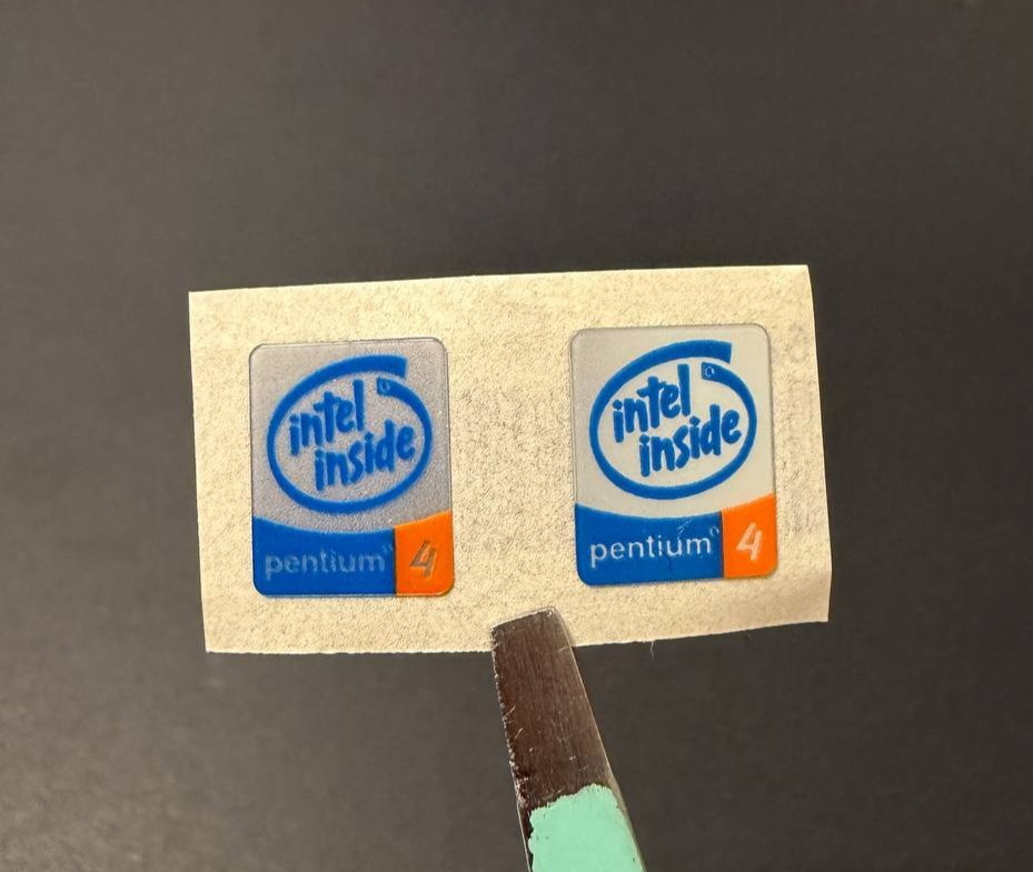 2 x Intel Inside Pentium 4 Sticker Label Decal 10mm x 12.5mm, SMALL (Mini) SIZE