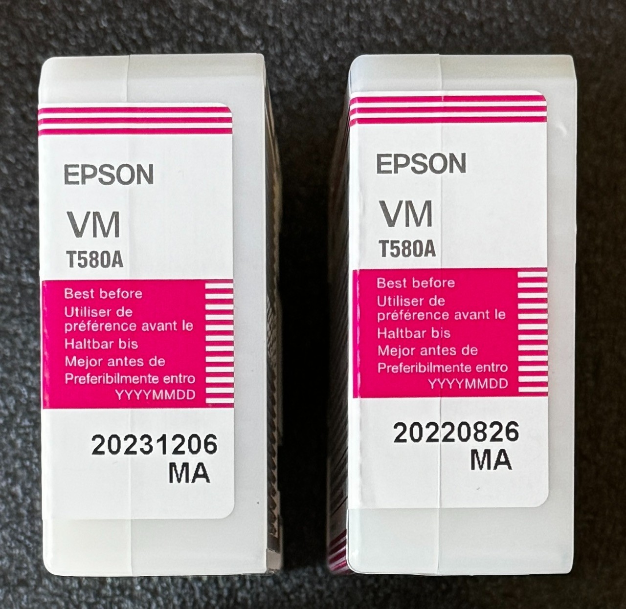 Two Genuine Epson T580A Vivid Magenta Used Ink Cartridges Free Shipping
