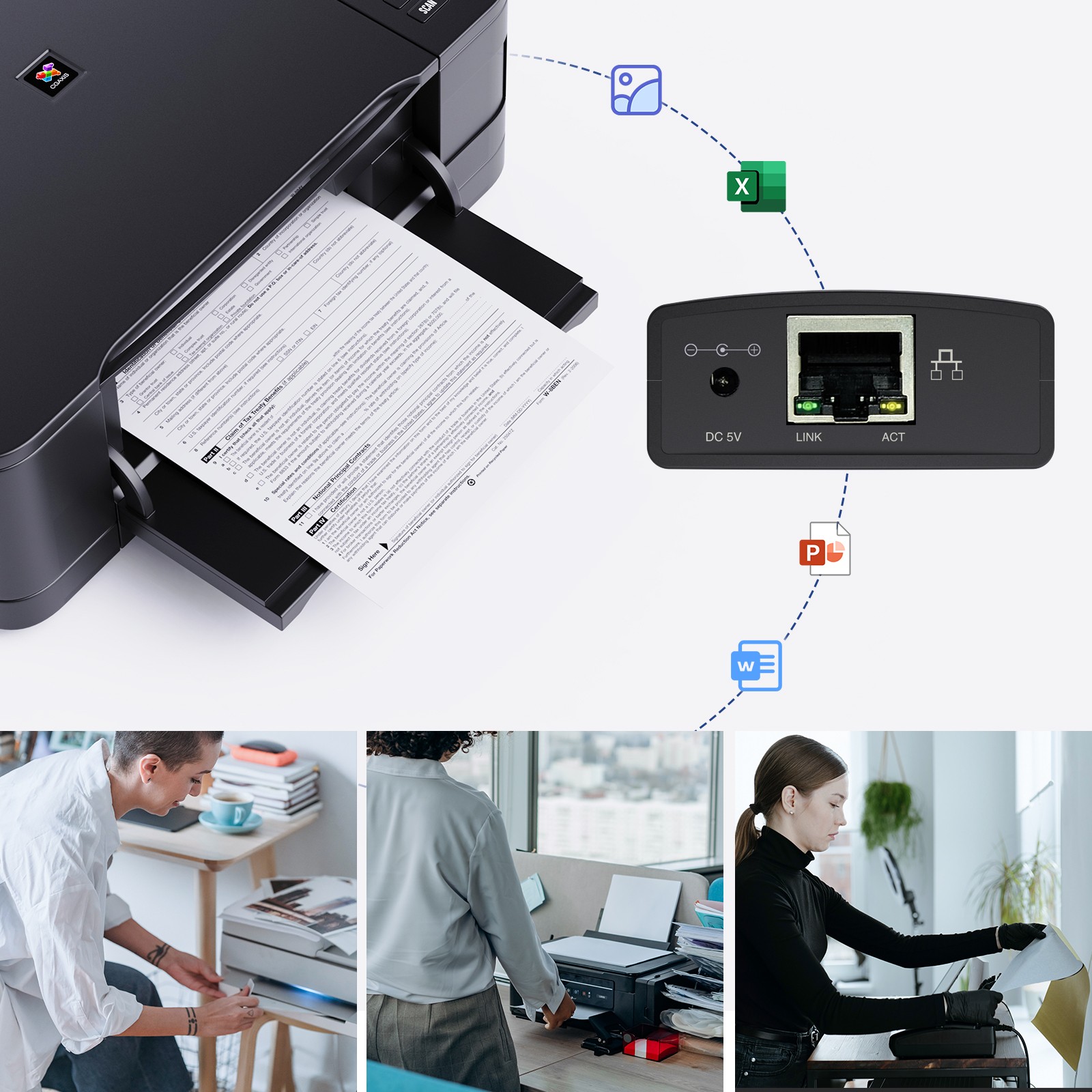 USB Wireless Print Server 10/100Mbps Ethernet to USB 2.0 Network Print Server