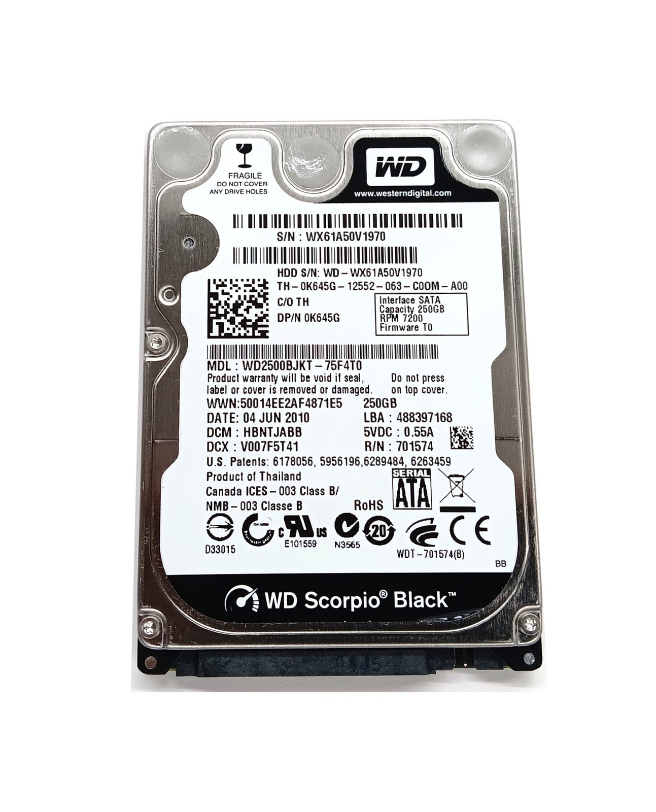 Dell (Western Digital WD2500BJKT-75F4T0) 2.5 Inches Hard Drive – Black – K645G