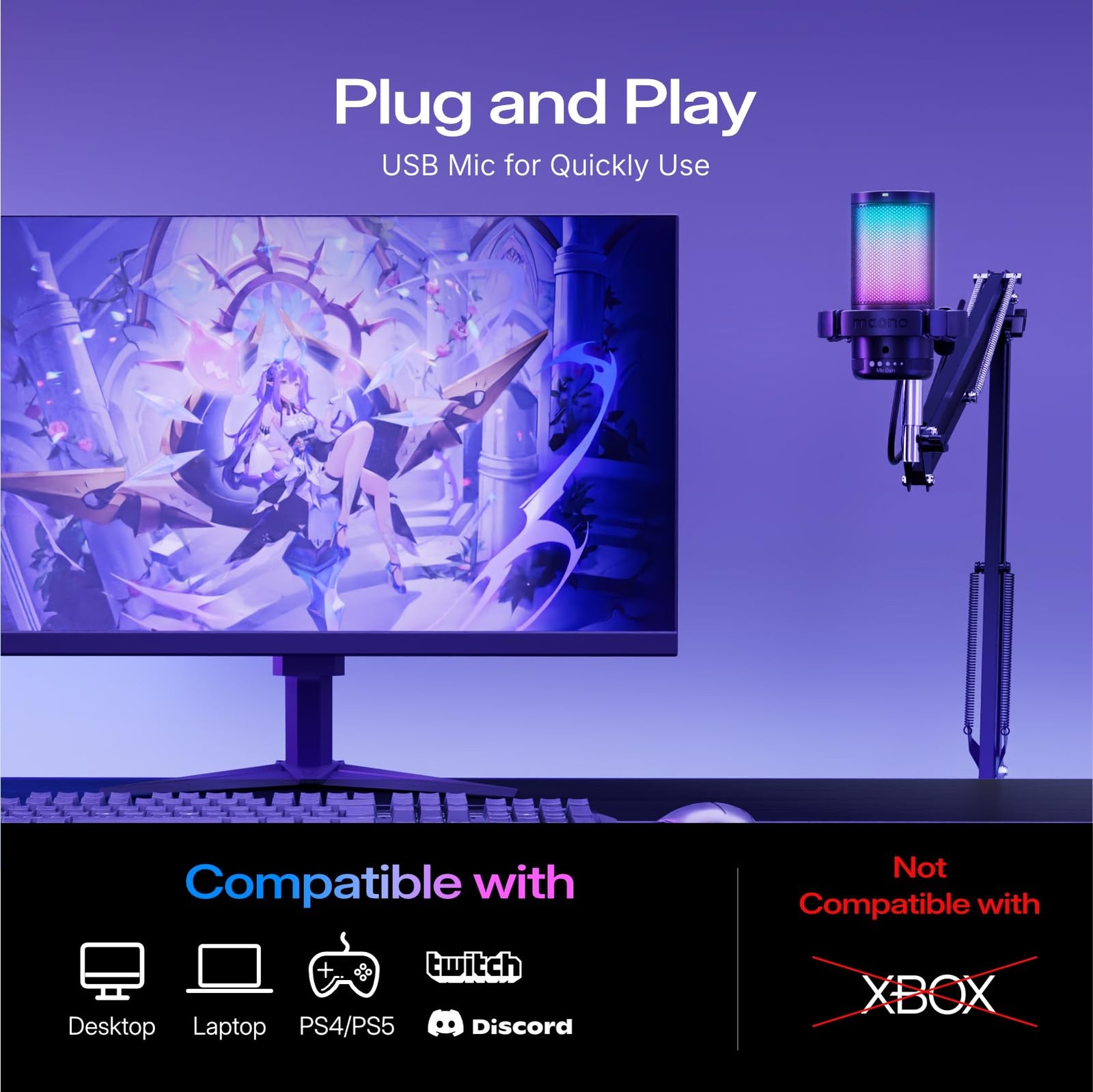 MAONO DGM20S Gaming Microphone for PC with Clear Voice & Noise Medium, Black