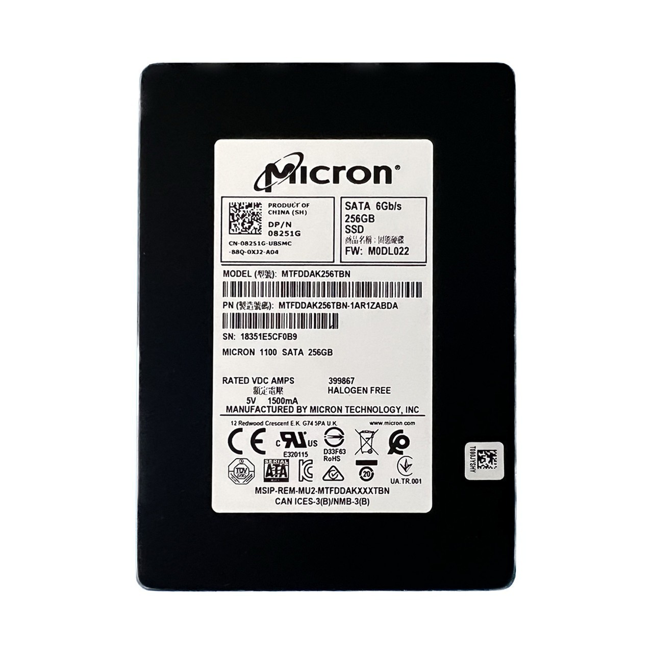 Dell Micron 256GB SATA 6GB 2.5″ SSD Hard drive 8251G MTFDDAK256TBN Tested Good