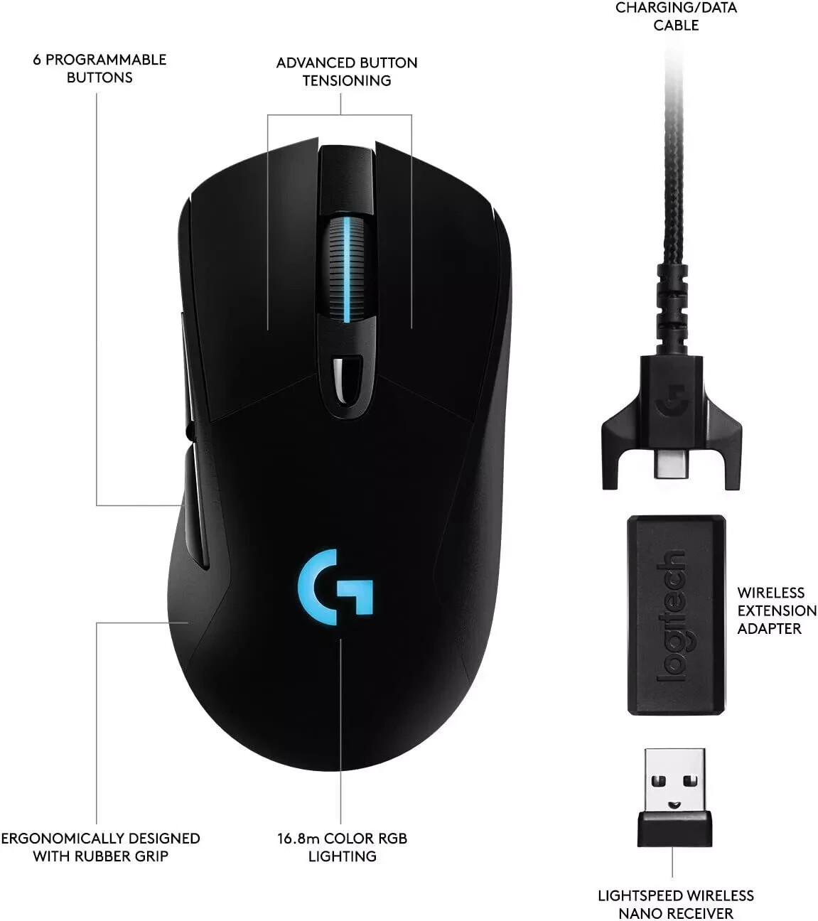 Logitech – G703 Lightspeed Wireless Gaming Mouse W/Hero 25K Sensor