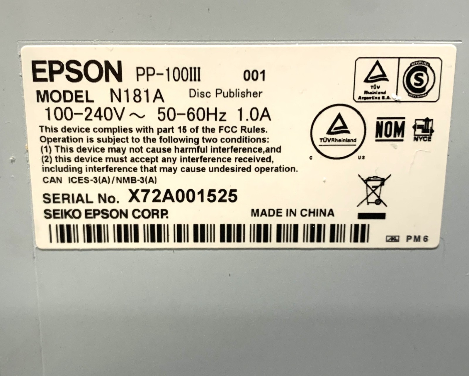Epson PP-100III N181A Disc Producer DVD/Blu-Ray Disc Printer Power Tested