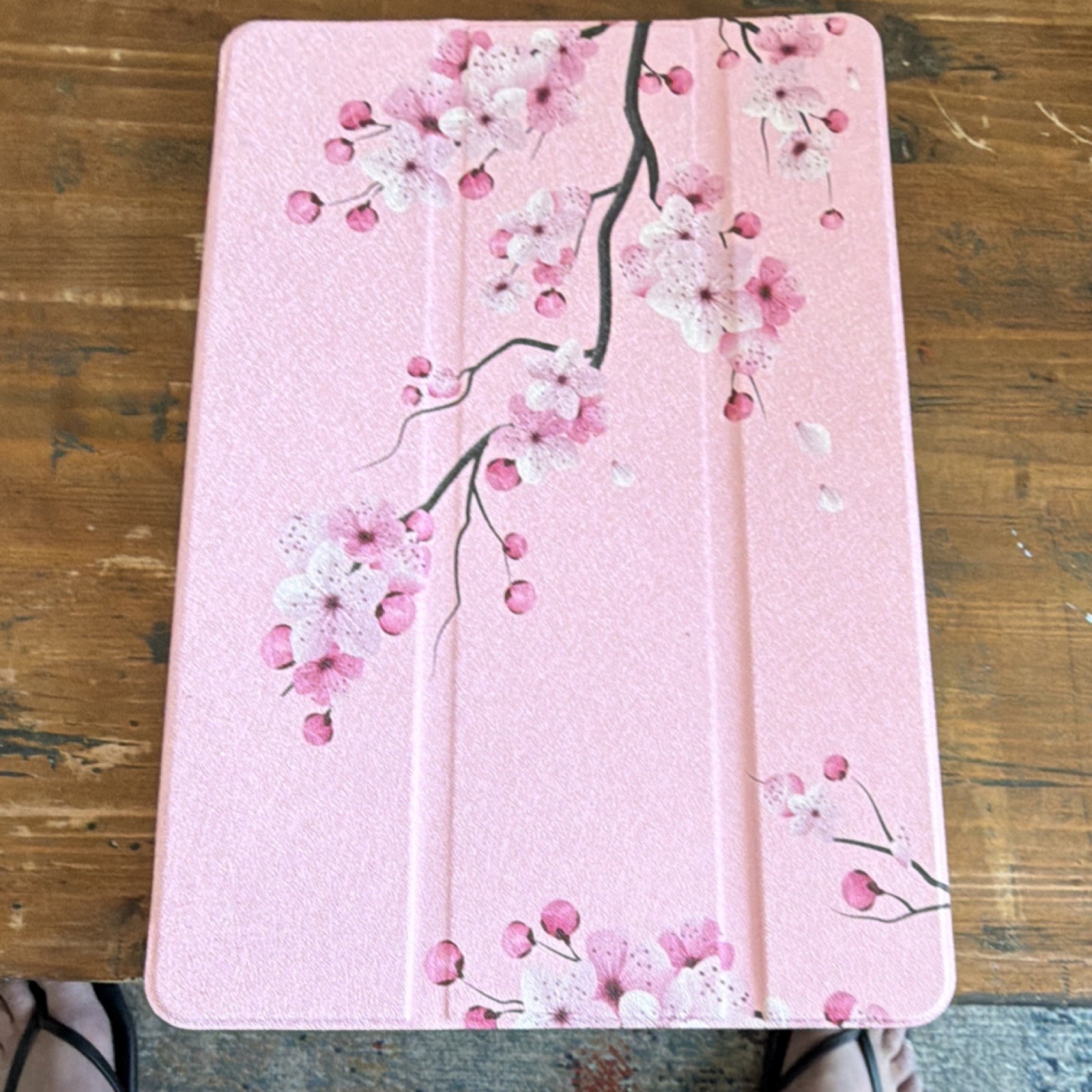 Pink Synthetic Leather Folding Folio Tablet Case Impact Resistant Fits 9.5in