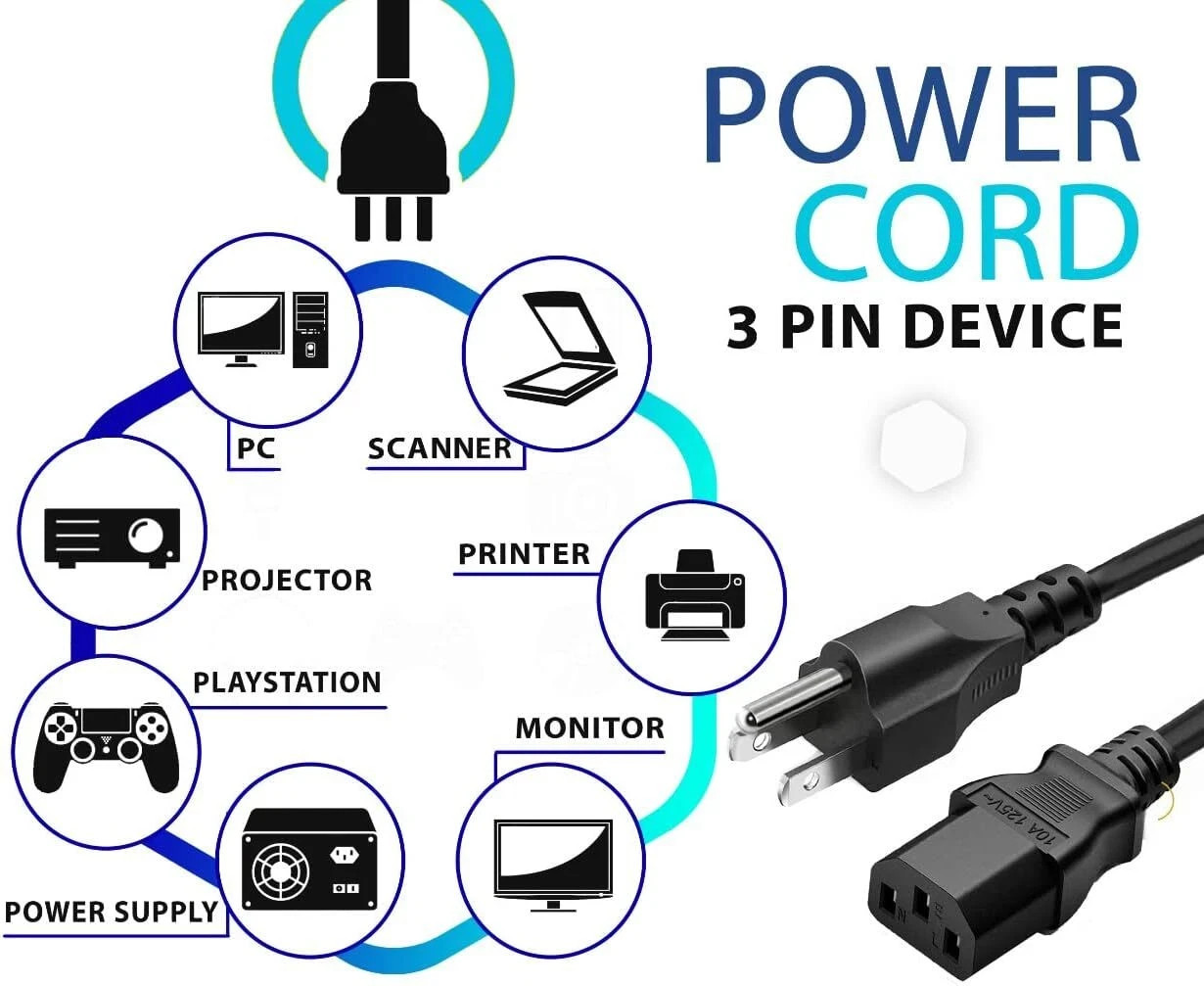 2-PACK 3 Prong AC Power Cord Standard Electrical Cable Universal 5FT US SELLER