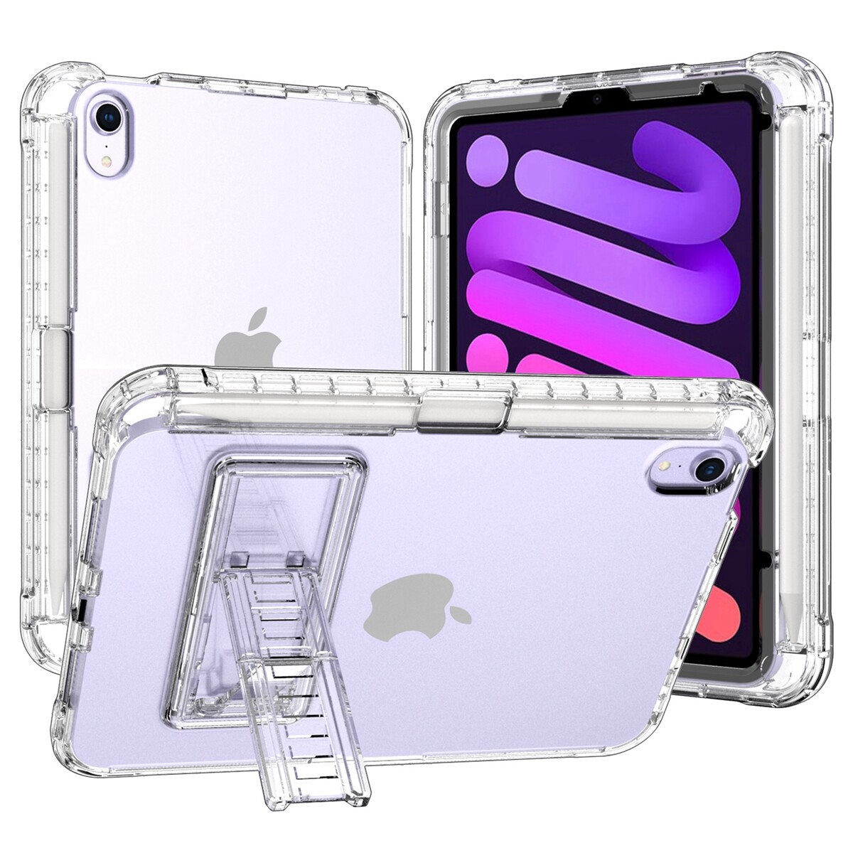 For iPad mini 6 8.3 inch Rugged Case Clear Hybrid Shockproof Cover with Stand