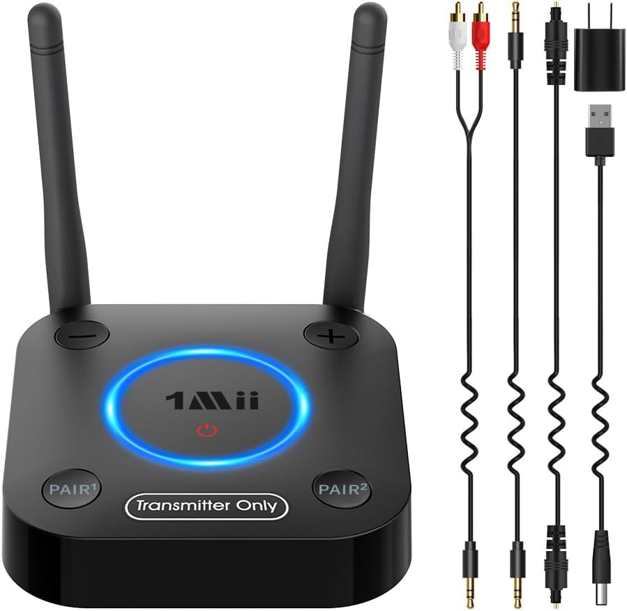 1Mii B06TX Bluetooth 5.2 TV Transmitter aptX LL Optical AUX RCA