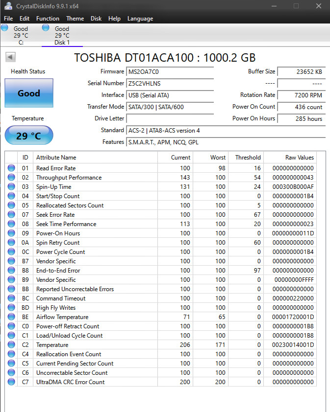 TOSHIBA 1TB 3.5″ SATA HDD DT01ACA100 SMART TESTED 100% HEALTH WIPED DESKTOP