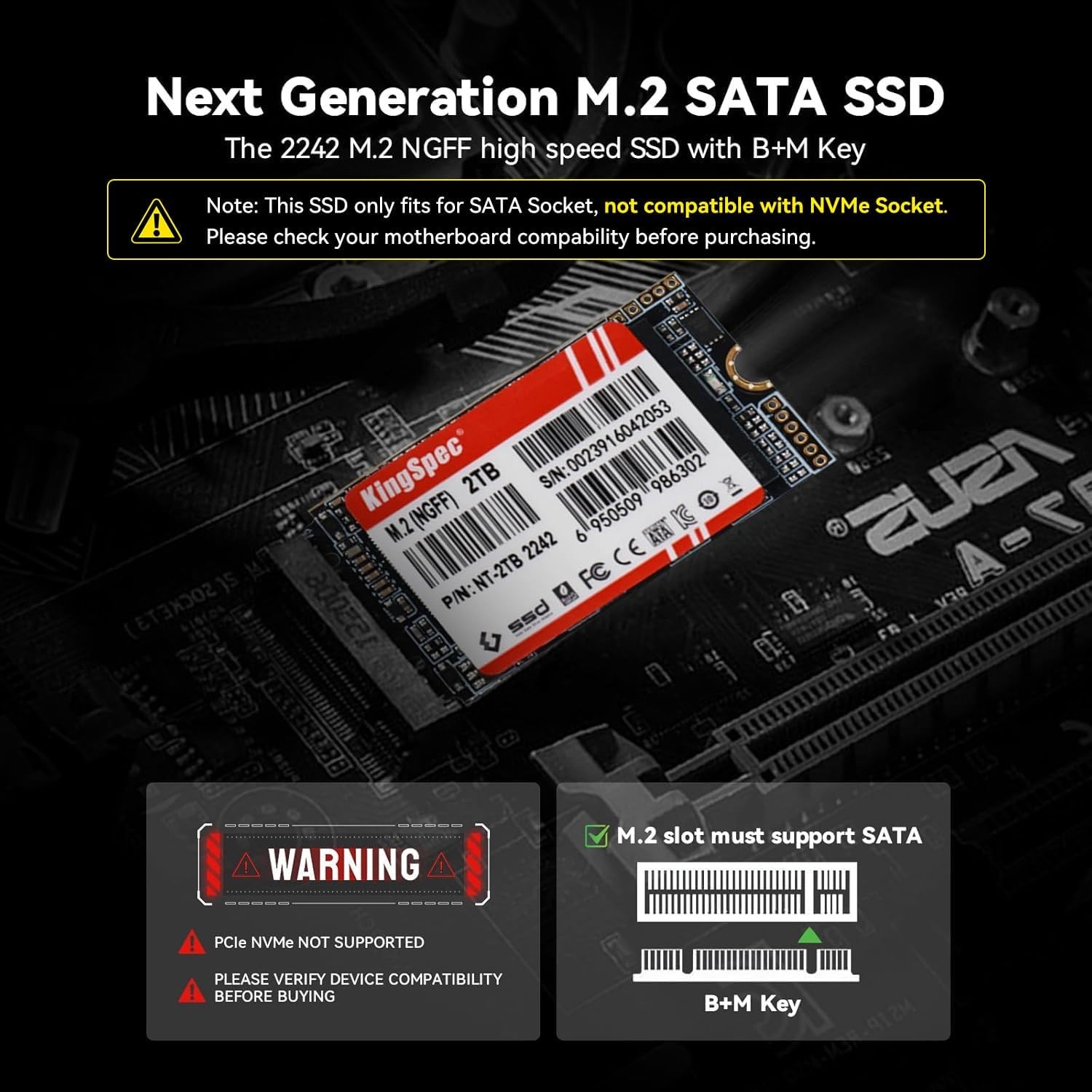 KingSpec NT Series 1TB Internal SSD M.2 2242 SATA III – 520MB/s PC Memory