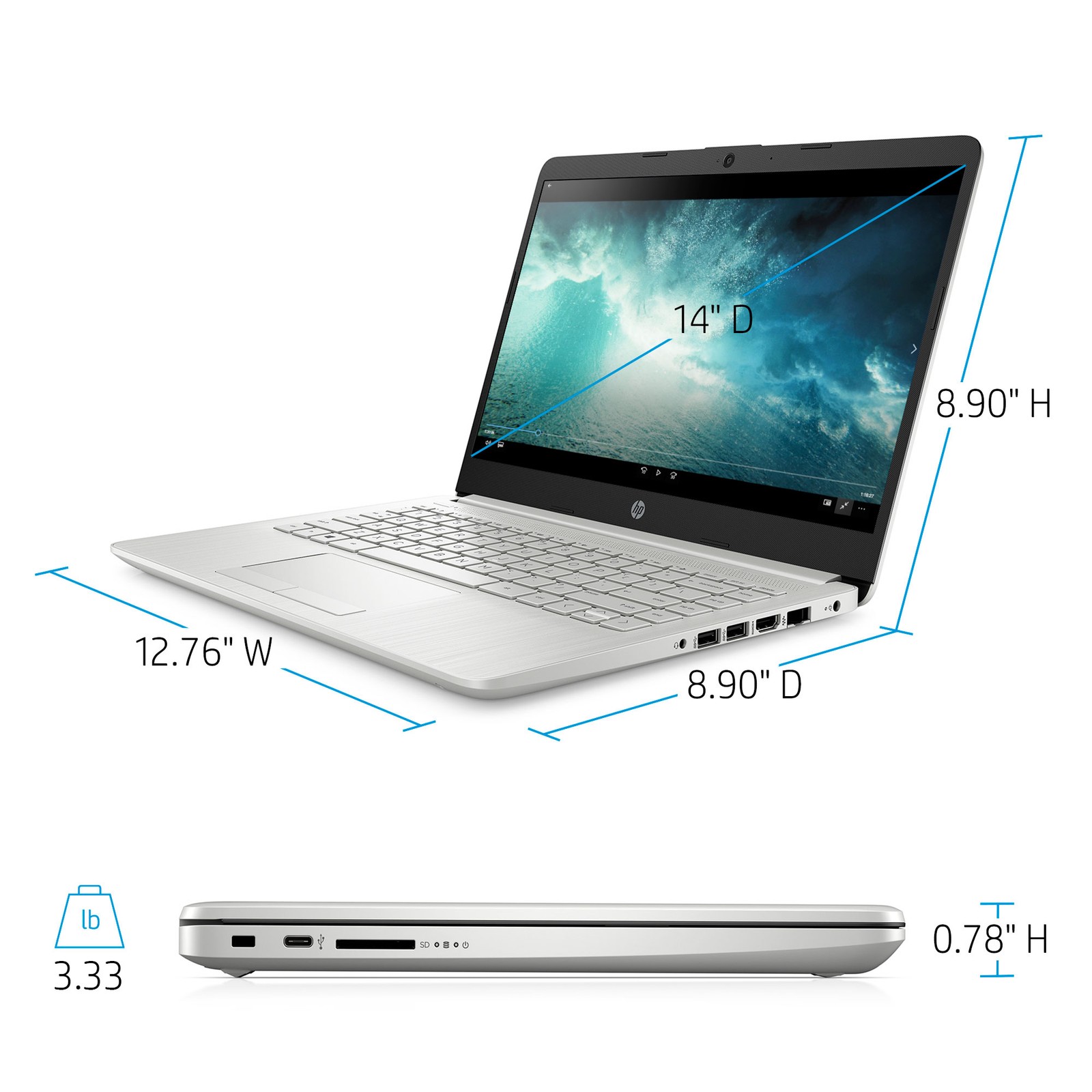HP 14-dk1035wm 14″ FHD Laptop Ryzen 3 3250U 2.6GHz AMD Radeon Graphics 4GB RAM