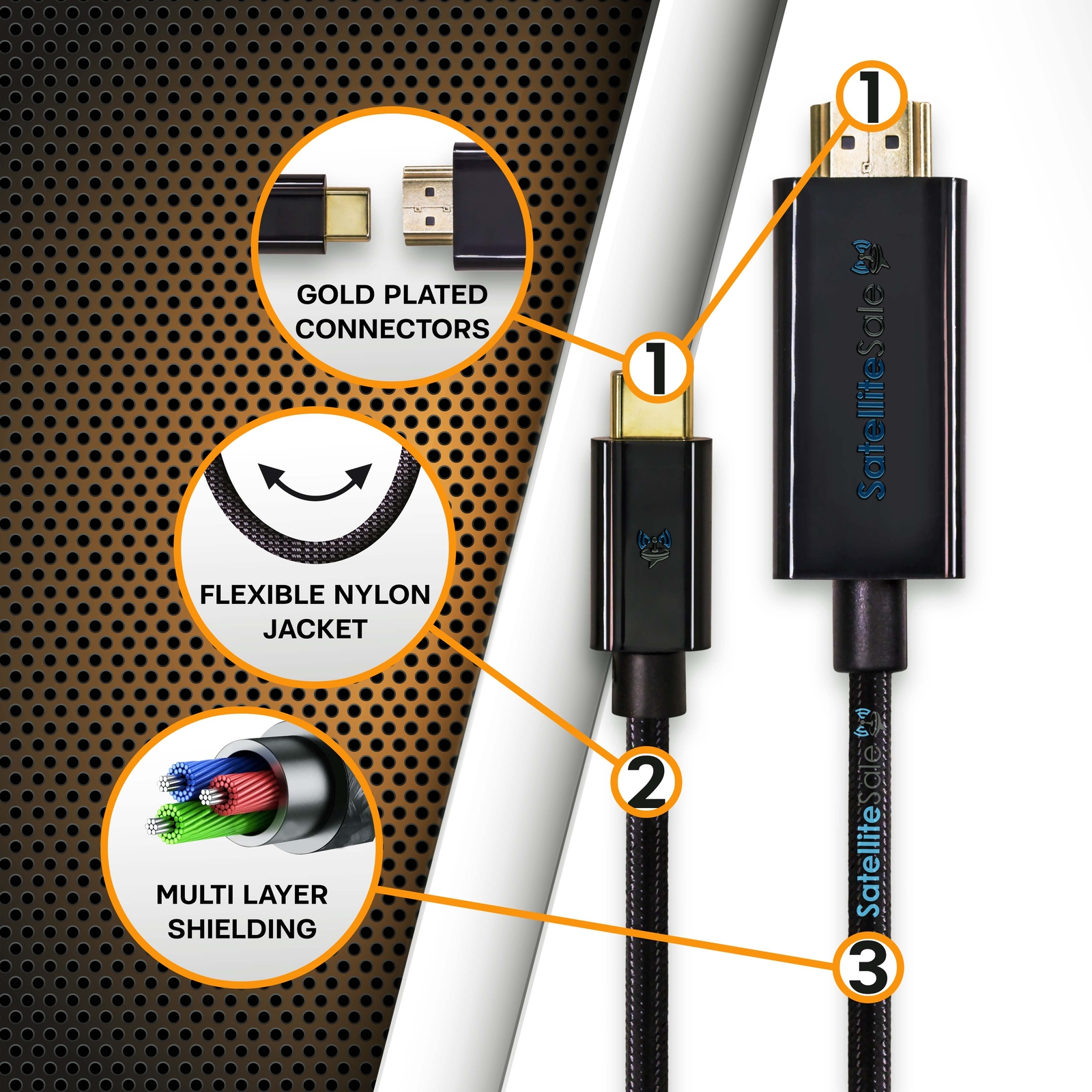 SatelliteSale USB Type C to HDMI Cable Adapter 4K/30Hz Black Cord