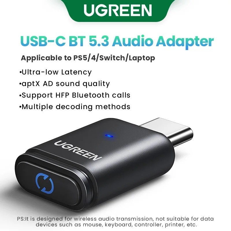 “UGREEN USB-C Bluetooth 5.3 Transmitter aptX HD Audio Adapter for PC Nintendo Sw