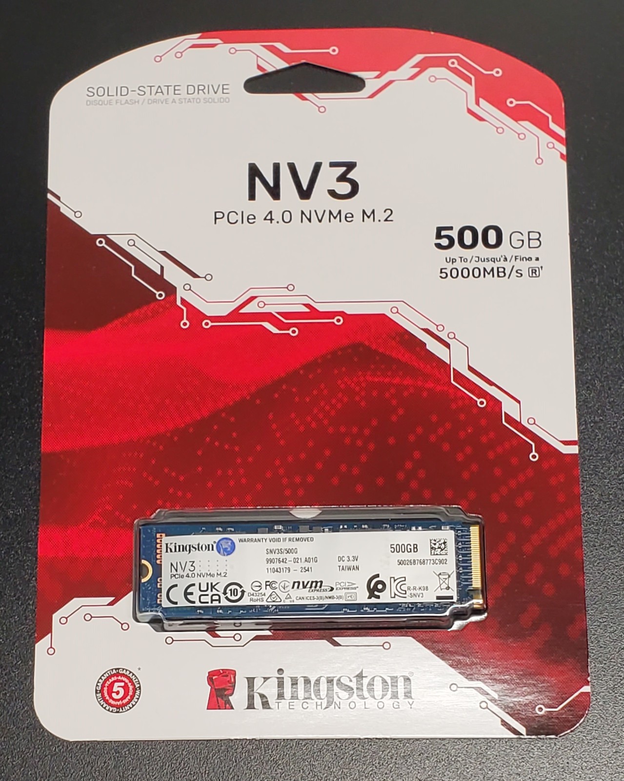 Kingston NV3 500GB PCIe 4.0 NVMe M.2 SSD (SNV3S/500G) Up to 5000MB/s SEALED