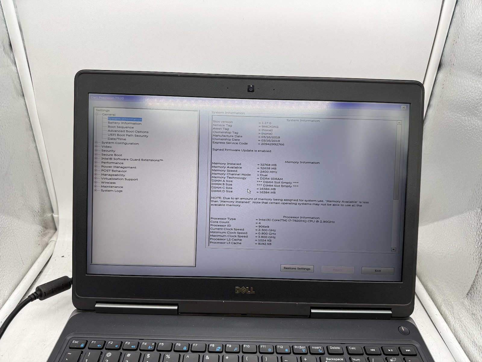 Dell Precision 7520 i7 7820HQ 2.9GHz 32GB RAM Quadro M2200 No SSD/OS