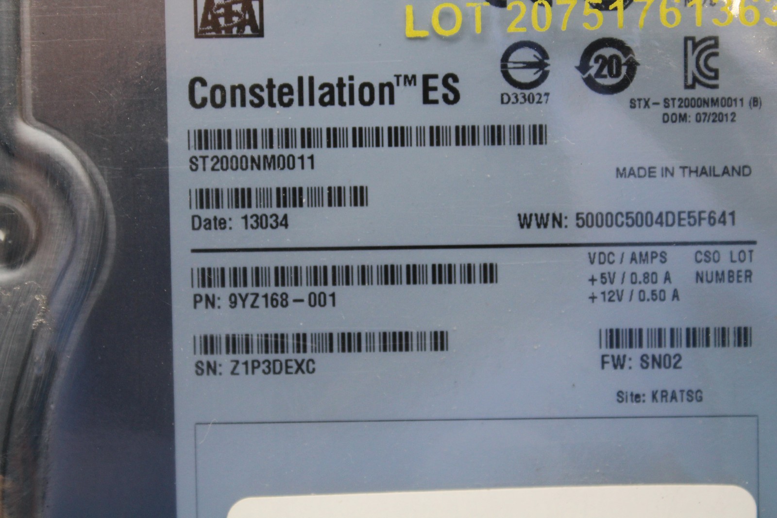 Seagate Constellation ES ST2000NM0011 2TB 3.5″ SATA 6.0Gb/s Enterprise HDD T9-A2