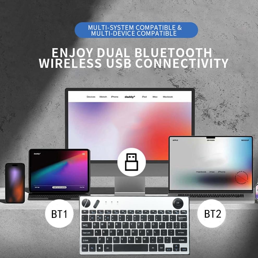 78 Keys Dual Mode Wireless Trackball Keyboard, Bluetooth 5.0 & 2.4G Wireless …