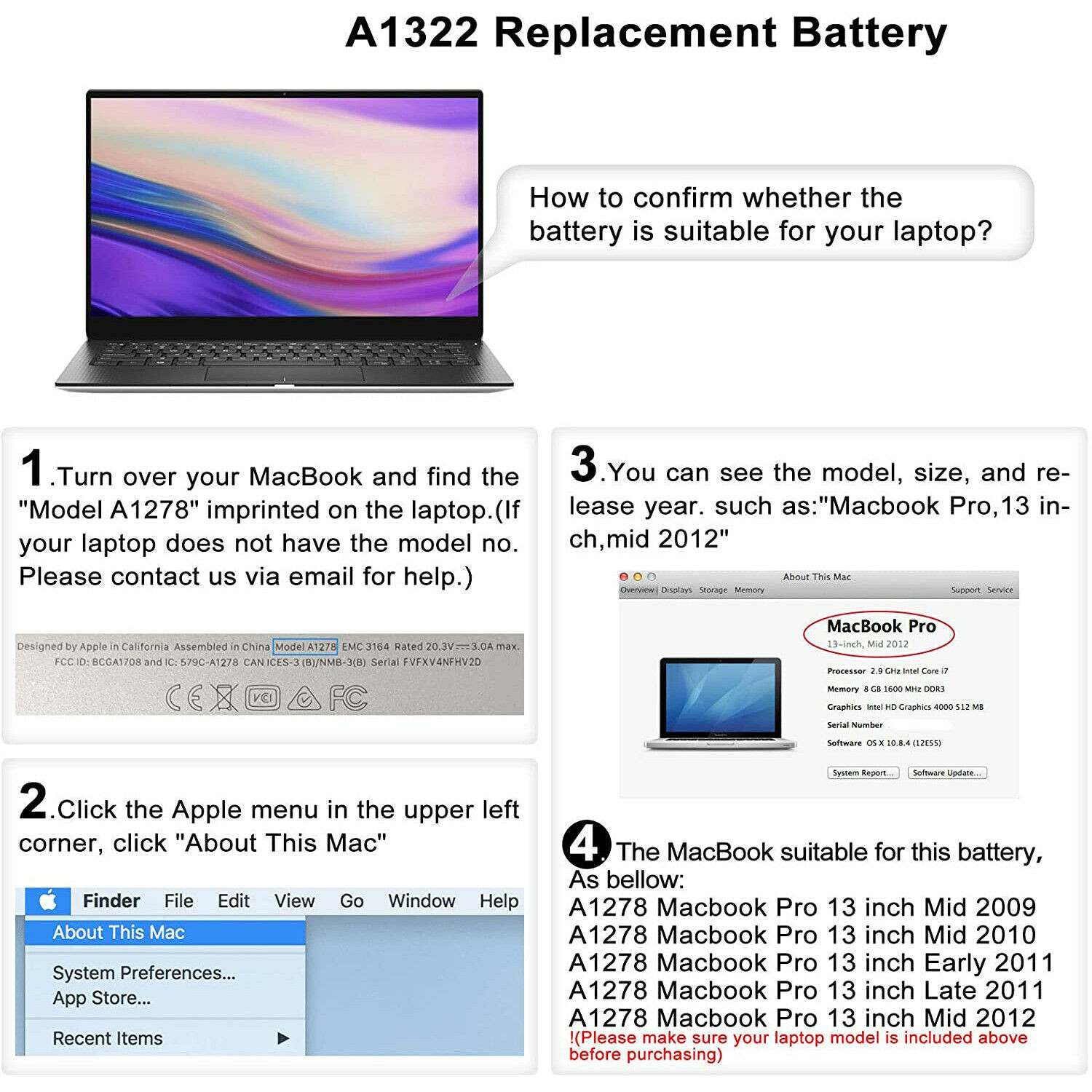 Battery For Apple MacBook Pro 13 inch A1278 A1322 Mid 2009 2010 2012