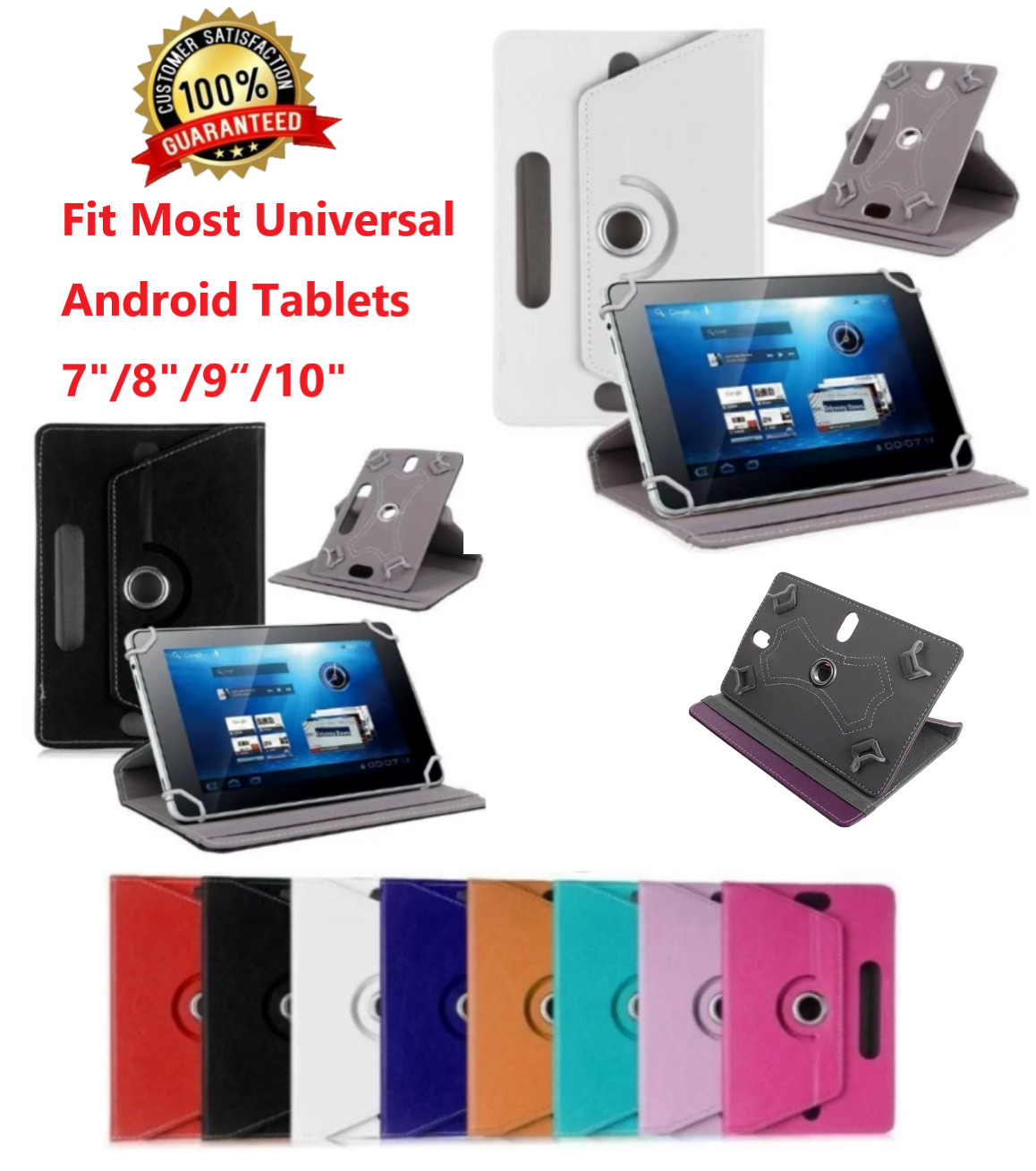 For Universal Android Tablets 7″ 8″ 9″ 10″ 10.1″ Folio Leather Case Cover 360°