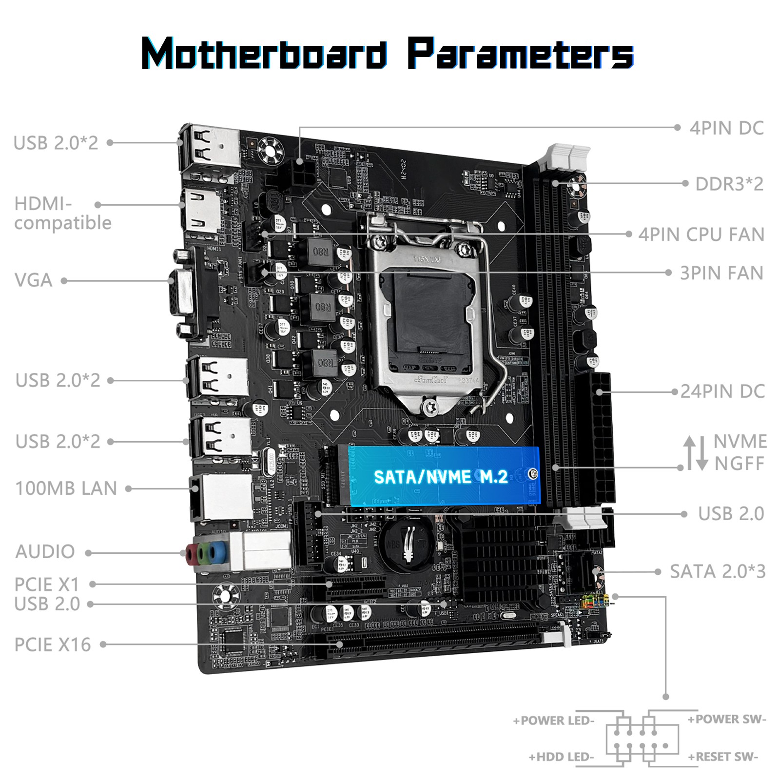 H61C Motherboard LGA 1155 2*DDR3 RAM w HDMI VGA for Intel i3 i5 i7 Core Pentium