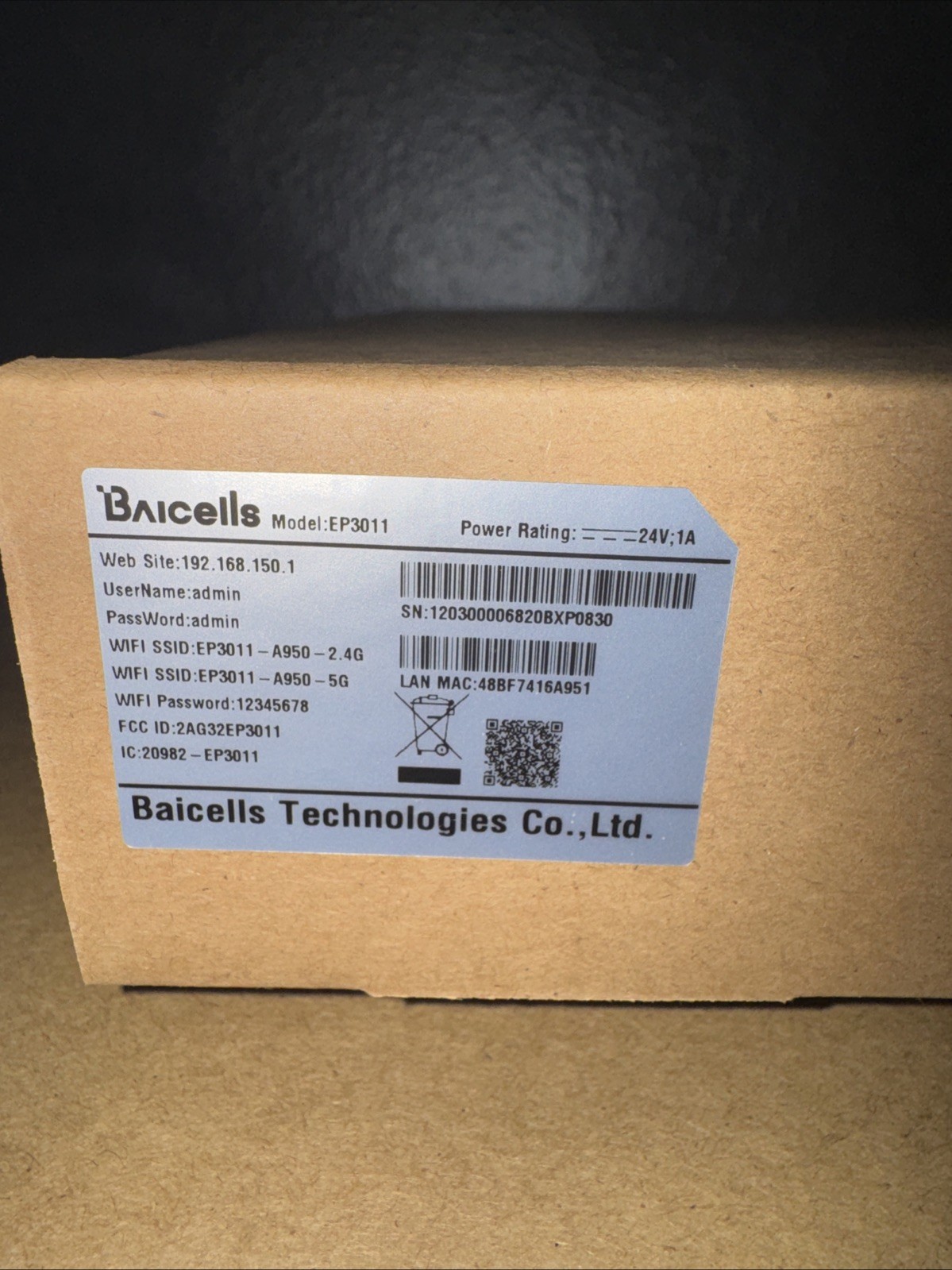 Baicells EP3011 SNAP Access Point Router Wi-Fi Dual-band 2.4GHz 5G PoE 1000Mbps