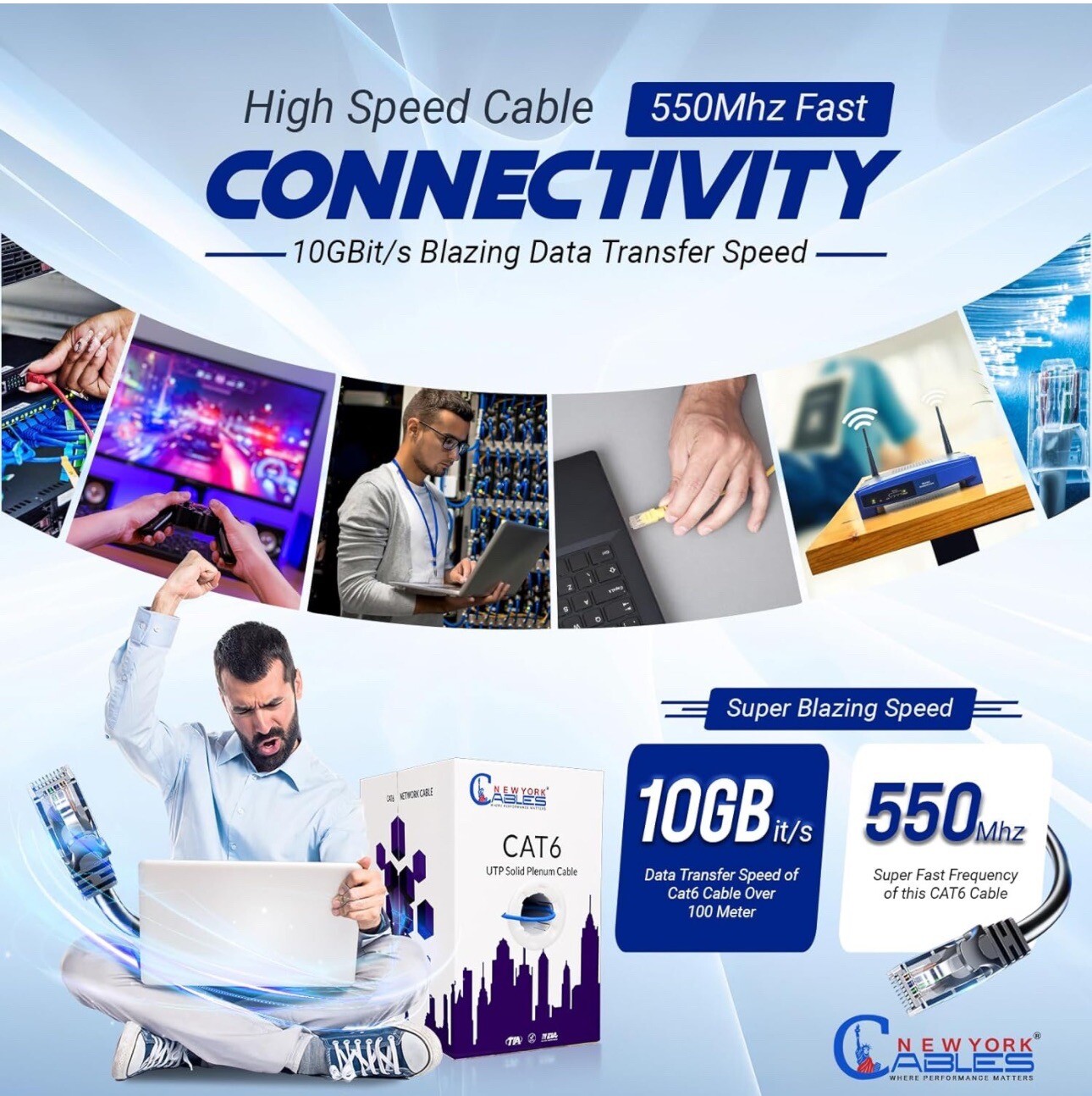 NewYork Cables CAT6 Plenum Cable 1000ft CMP | Easy to Pull Quality Tested Ple…