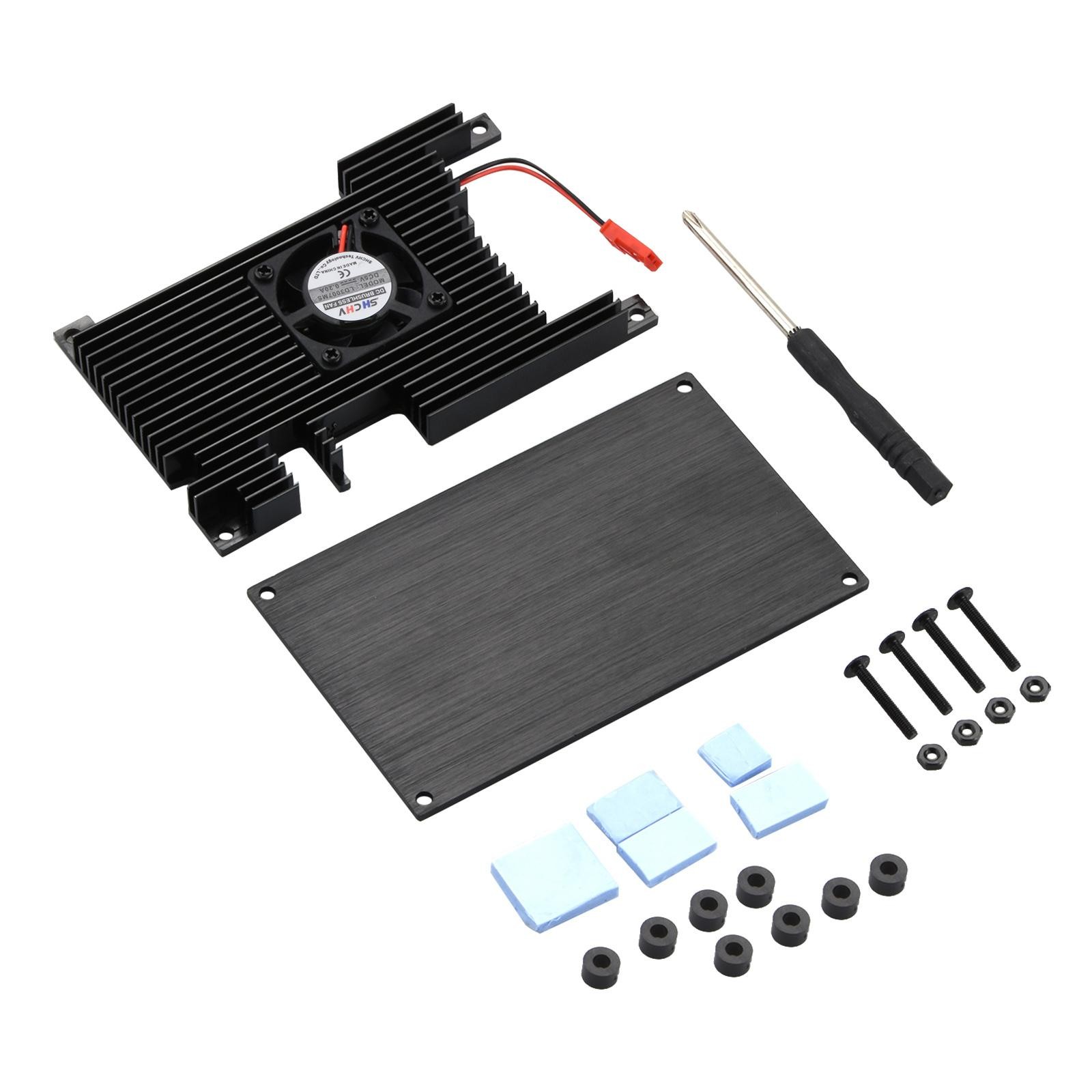 Aluminum Cover+Base+ Passive Cooling Fan+ Silicone Heatsinks For Orange Pi 5 B