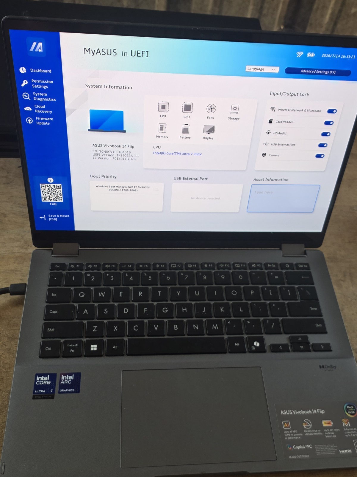 Asus Vivobook 14 Flip Core Ultra 7 256V 2.2GHz 16GB 1TB 14″ TP3407SA Copilot B1