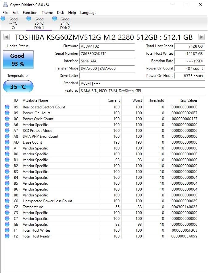 Toshiba KSG60ZMV512G M.2 2280 SATA 512GB SSD