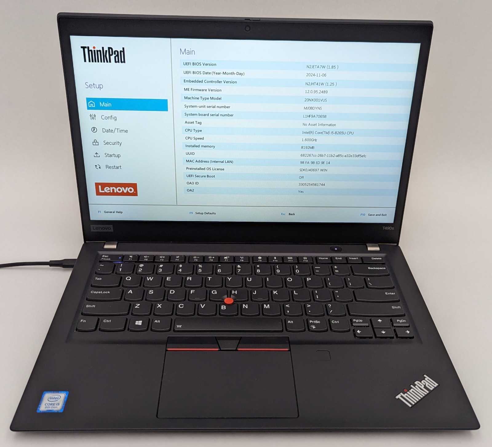 Lenovo ThinkPad T490s 14″ Laptop i5-8265U 1.60GHz 8GB RAM 256GB NVMe Windows 11