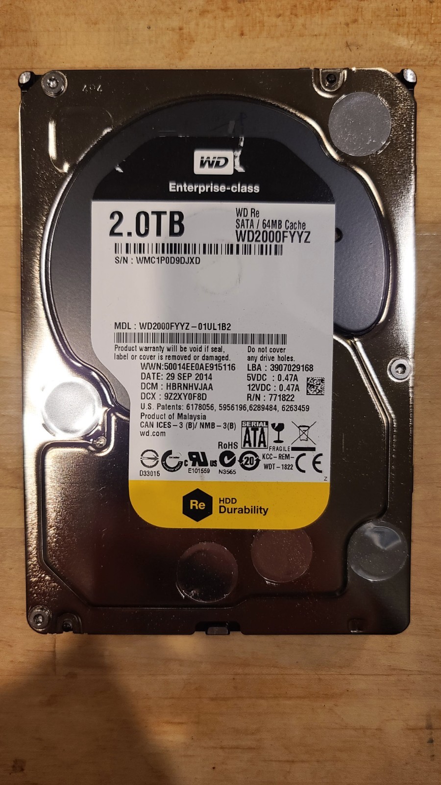 2TB Western Digital Enterprise 3.5″ SATA HDD Hard Drive 7.2K 64MB WD2000FYYZ