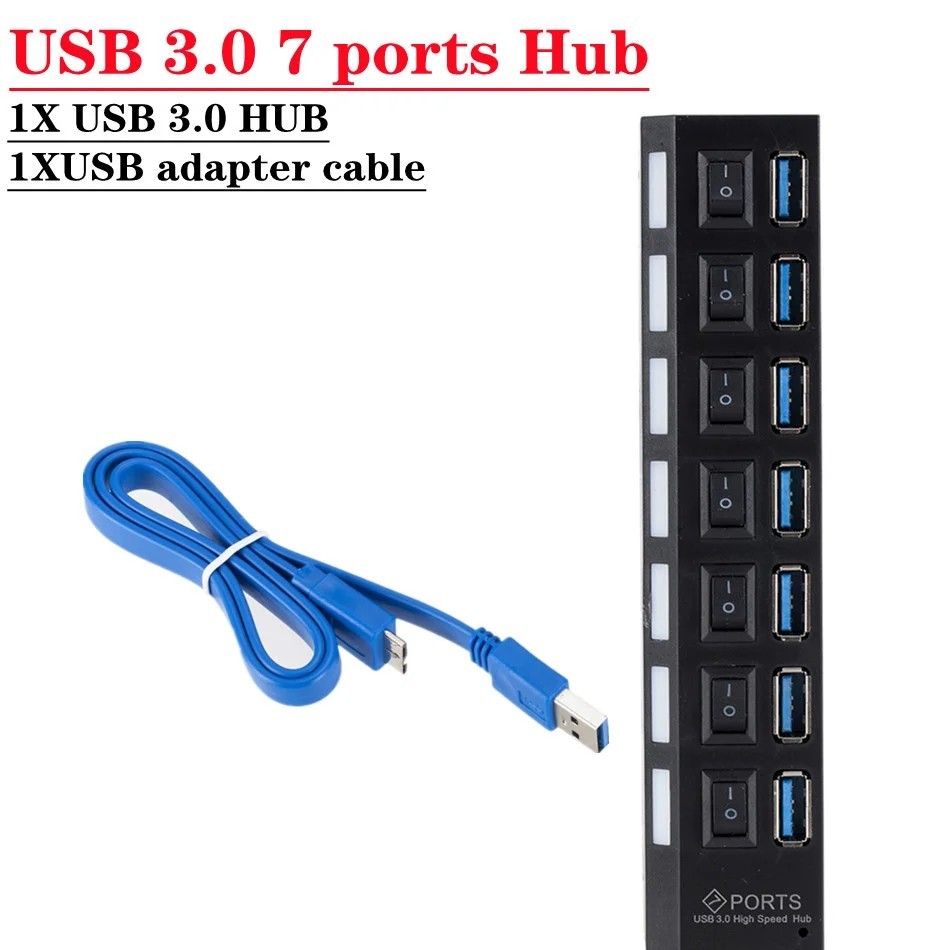 7 Port USB 3.0 Hub Splitter Adapter High Speed Extension For PC Laptop Desktop