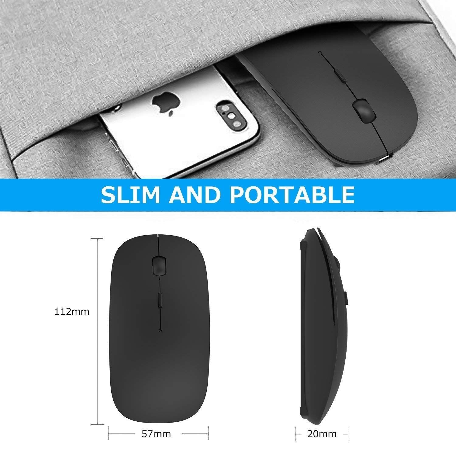 2.4GHz Optical Wireless Slim Mouse With Mini USB Receiver For Laptop PC black