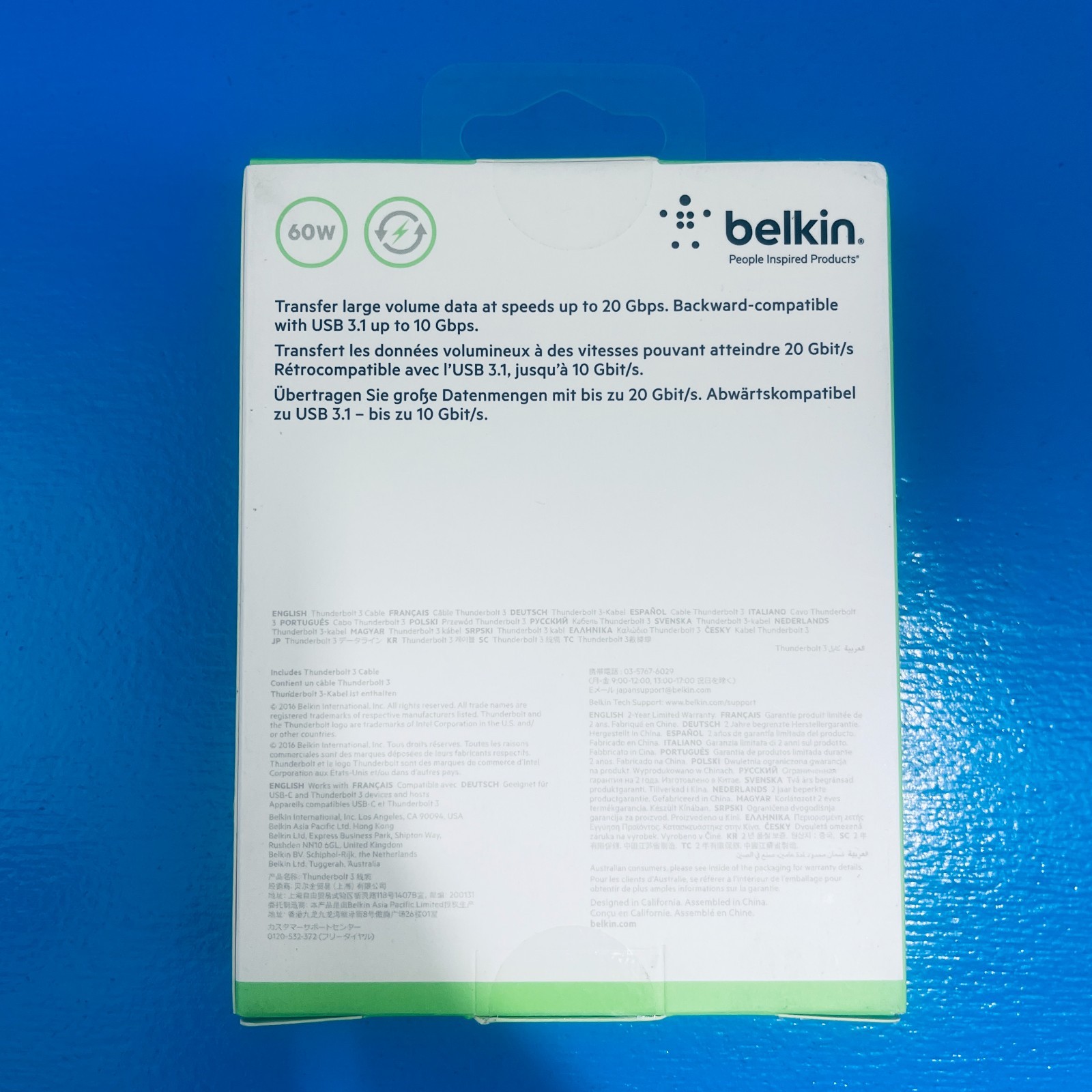 NEW Belkin Thunderbolt 3 USB-C To USB-C Data Transfer & Power Cable 3.3ft 20GBps