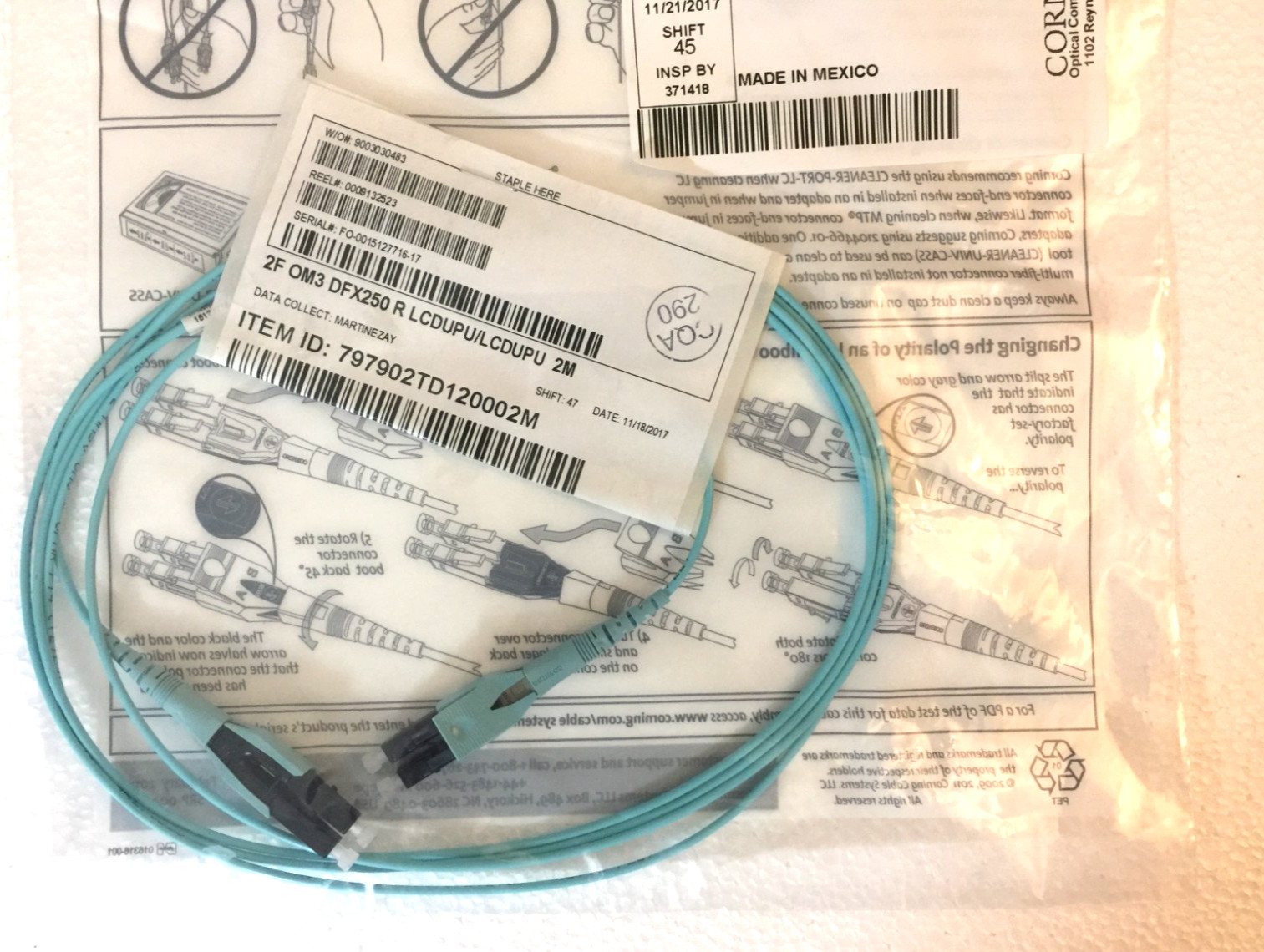 NEW CORNING 2M 6ft LC-LC MM 10Gb OM3 Aqua Fiber Cable for 10G SFP Fast Shipping!