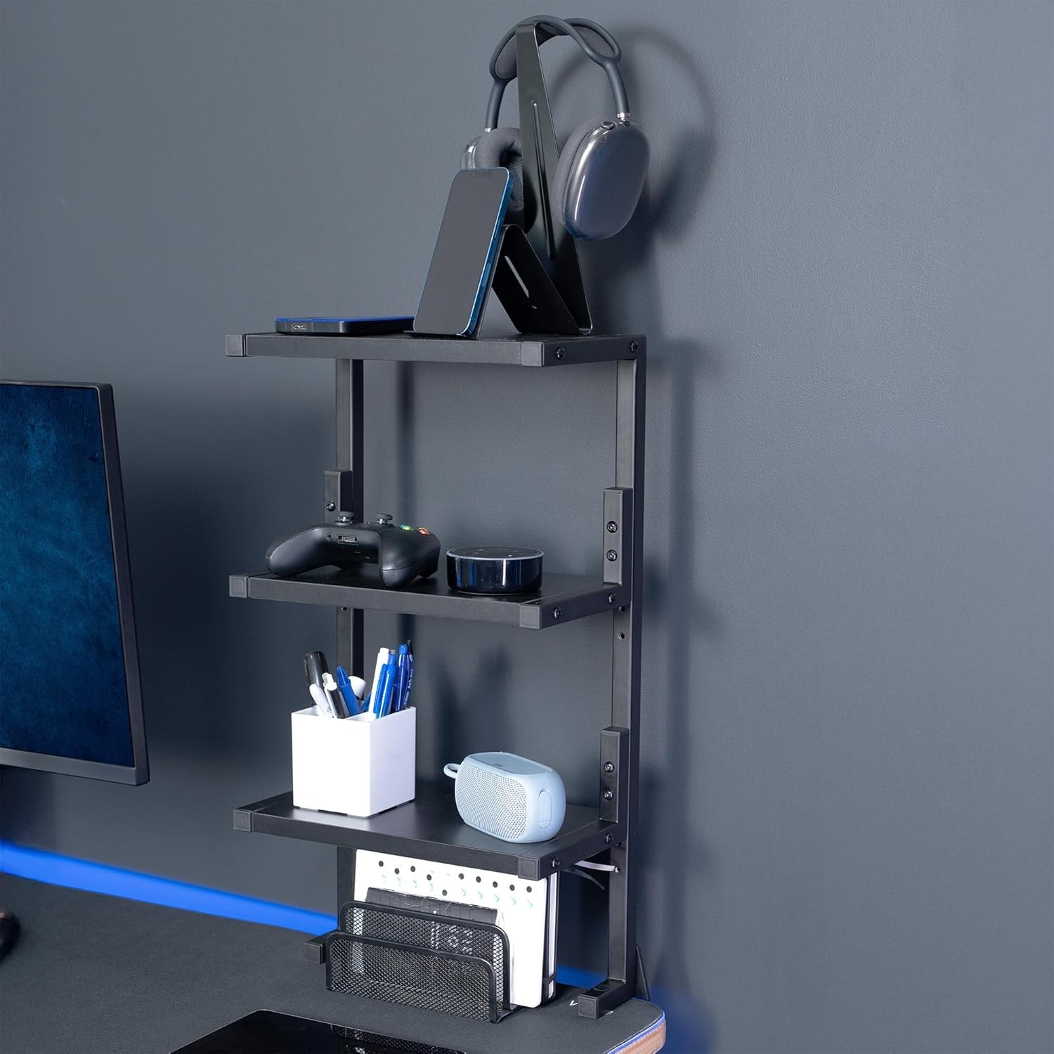 Clamp-on 13 inch Above/Below Desk 3-Tier Shelving Unit Table Accessories Gaming