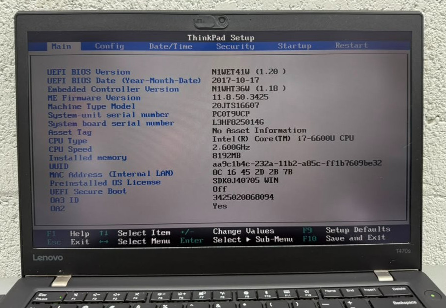 Lenovo ThinkPad T470s Core i7 4GB RAM Untested No SSD Black