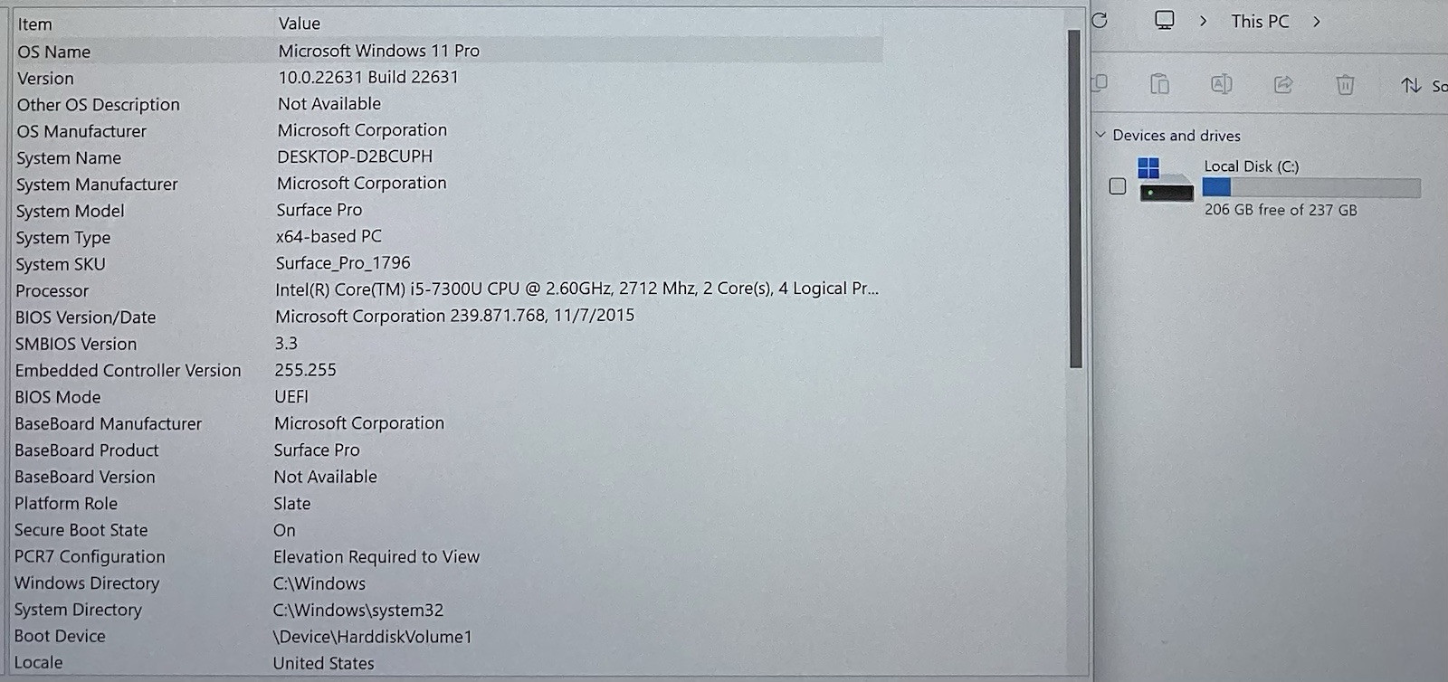 Microsoft Surface Pro 5th Gen Intel Core i5-7300U @ 2.6GHz 8GB RAM 256GB SSD