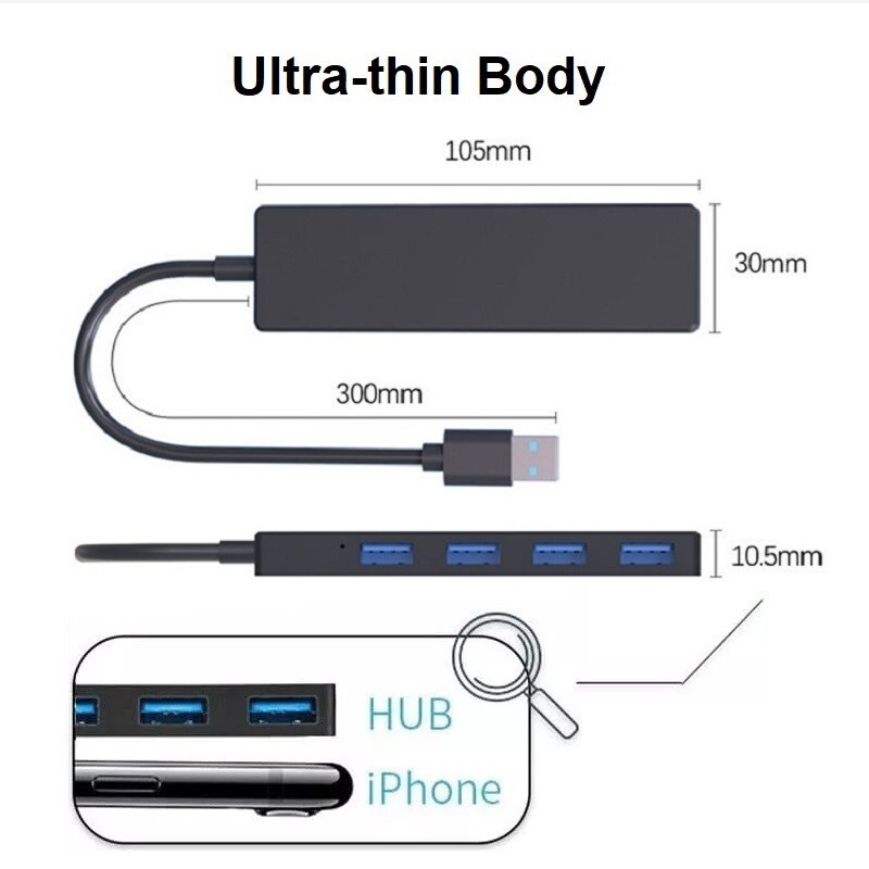 4 Port USB 3.0 Hub Splitter Multi Adapter 5Gbps High Speed PC Desktop Laptop Lot